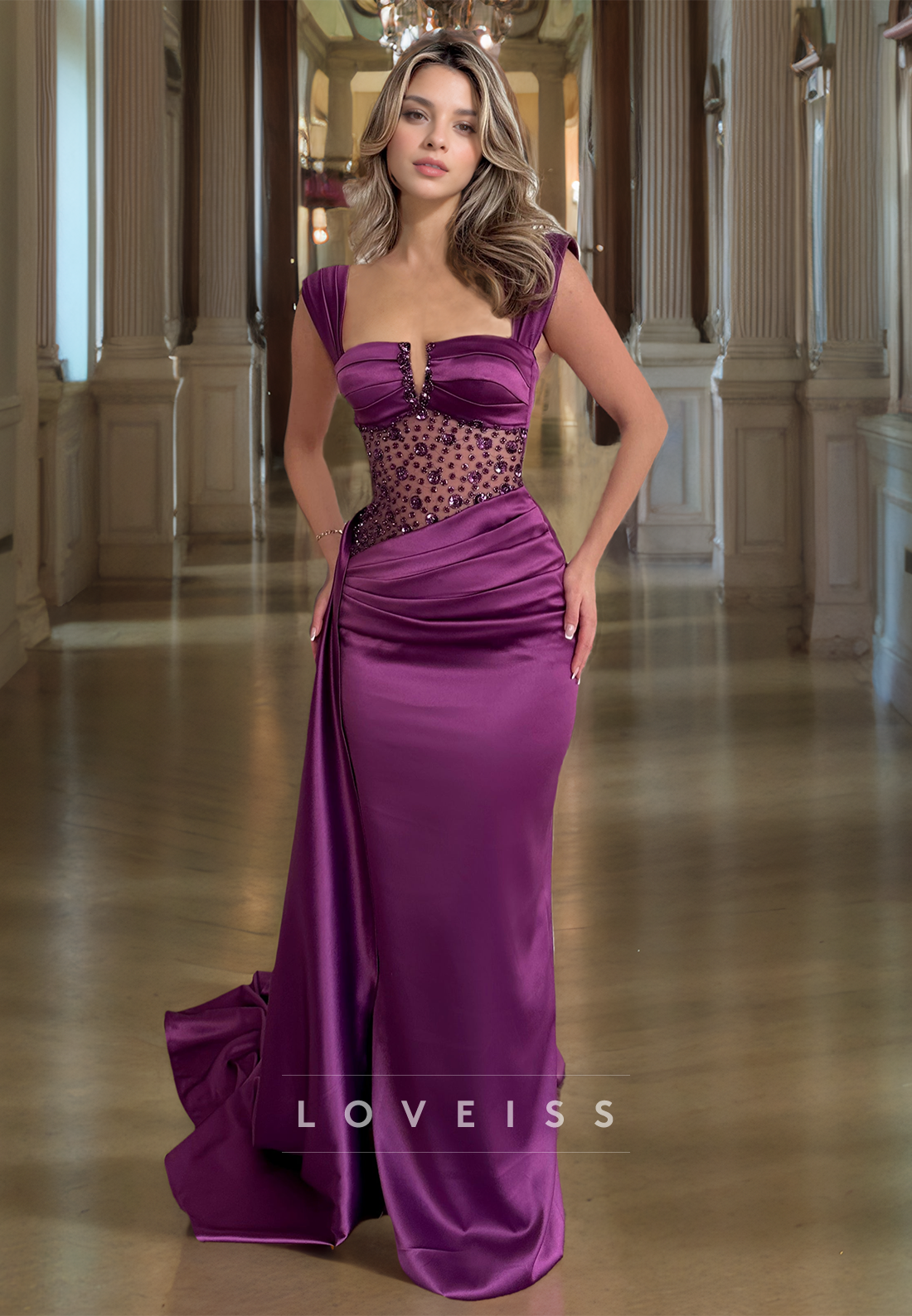 Sweetheart Sleeveless Appliques Sleek Pleated Satin Bodycon Mermaid Prom Dress