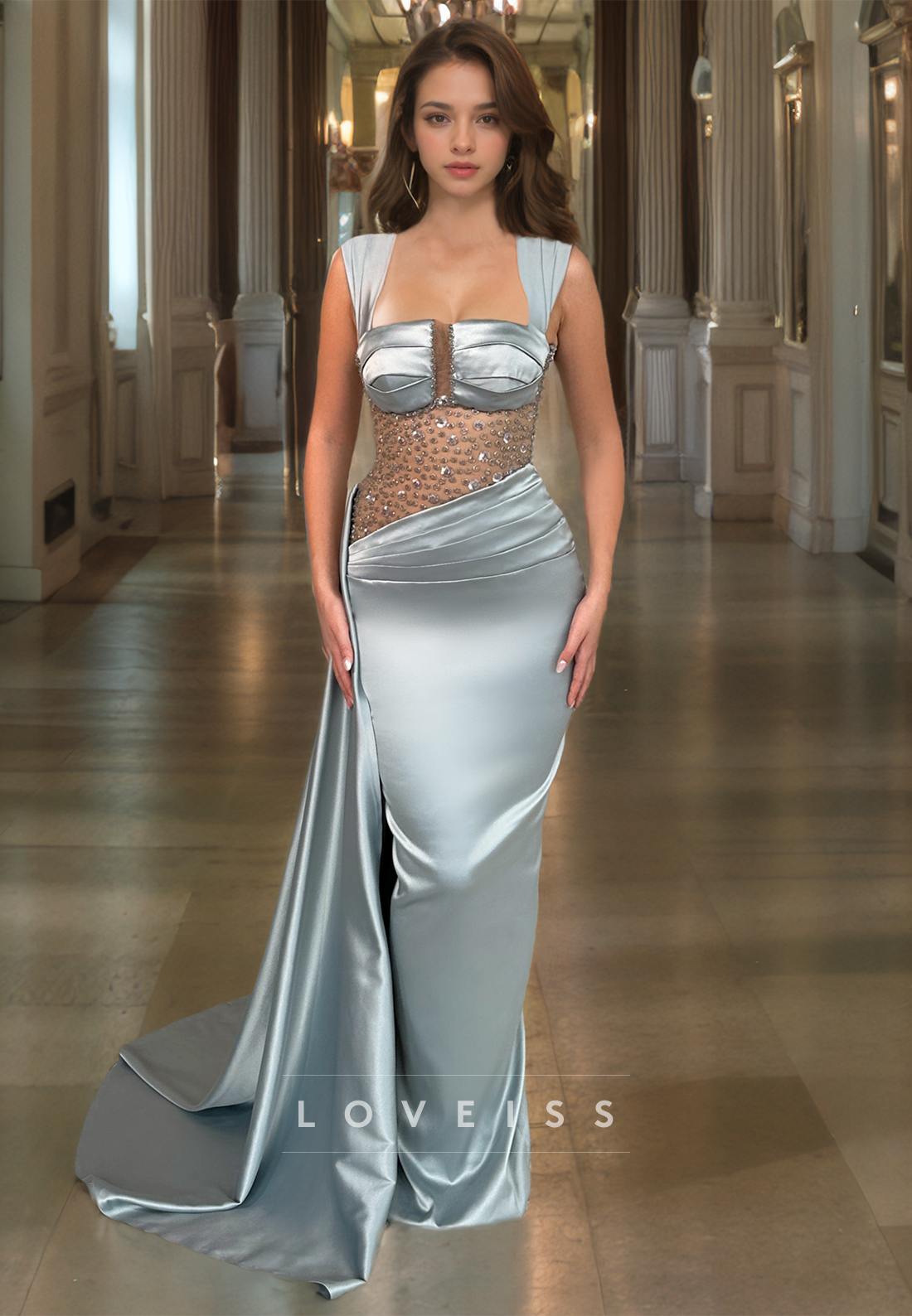 Sweetheart Sleeveless Appliques Sleek Pleated Satin Bodycon Mermaid Prom Dress