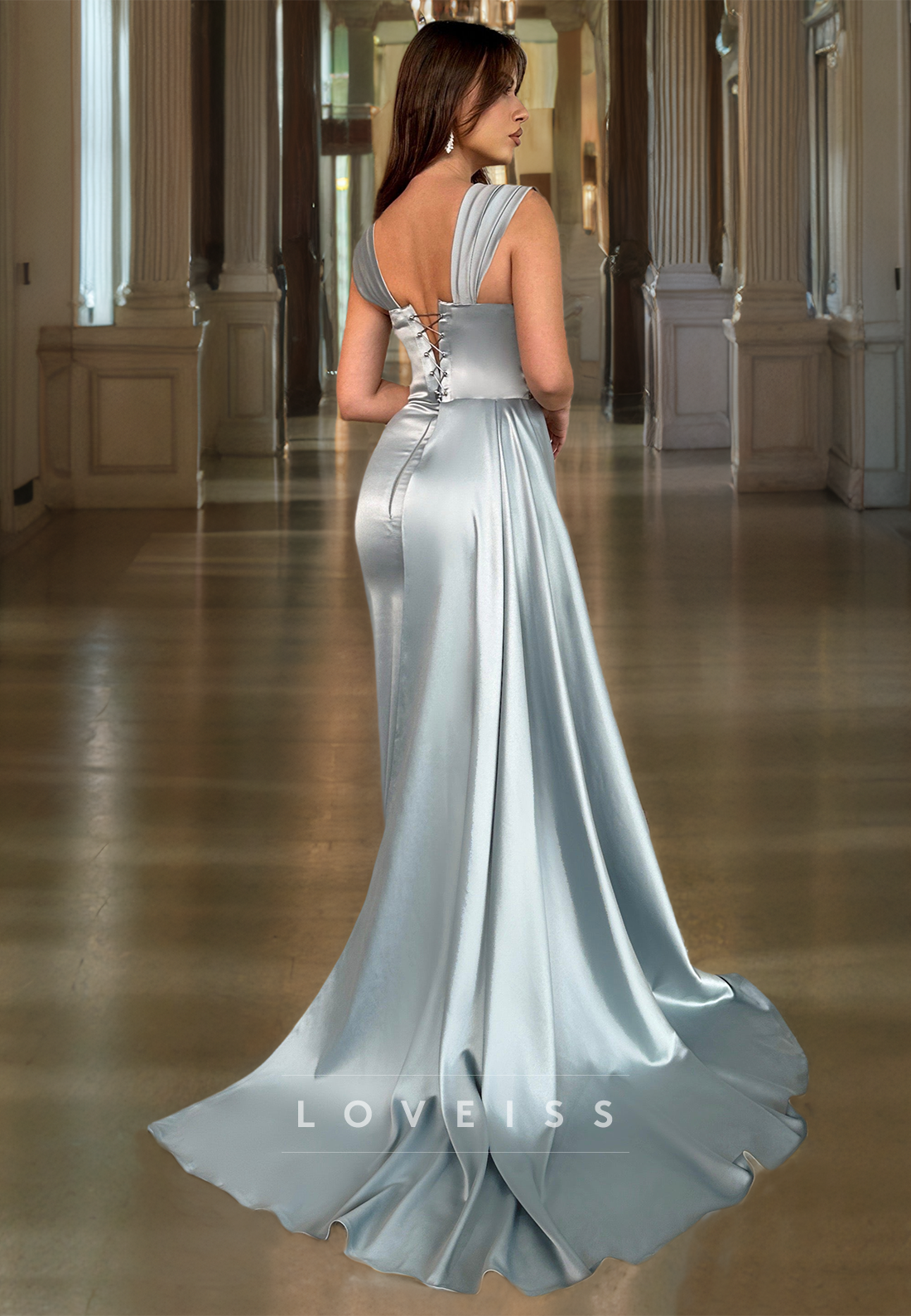Sweetheart Sleeveless Appliques Sleek Pleated Satin Bodycon Mermaid Prom Dress