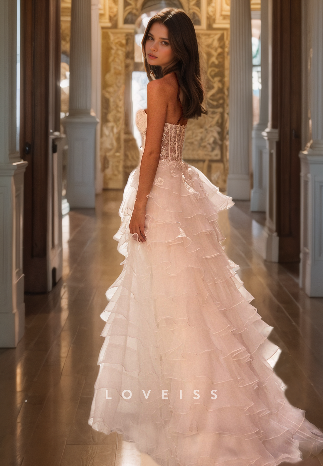 Sweetheart Sleeveless Appliques Tulle Tiered A-Line Prom Dress