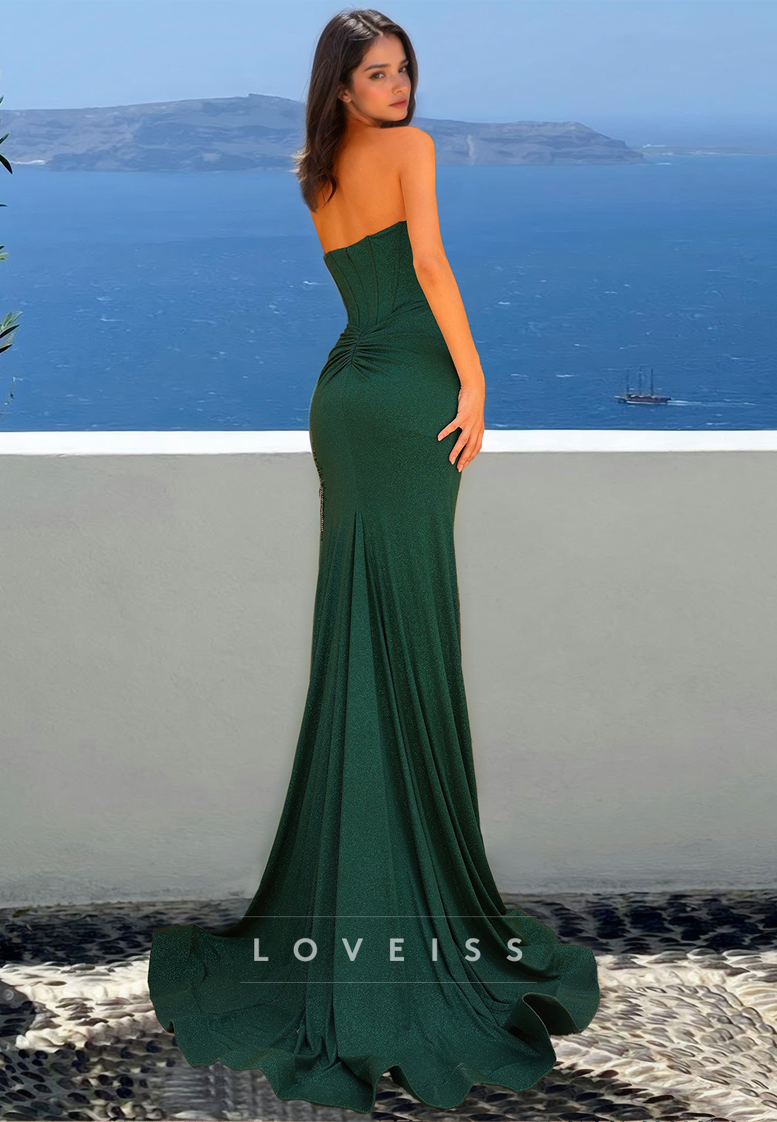 Sweetheart Sleeveless Beaded Frindge Side Slit Evening Dress
