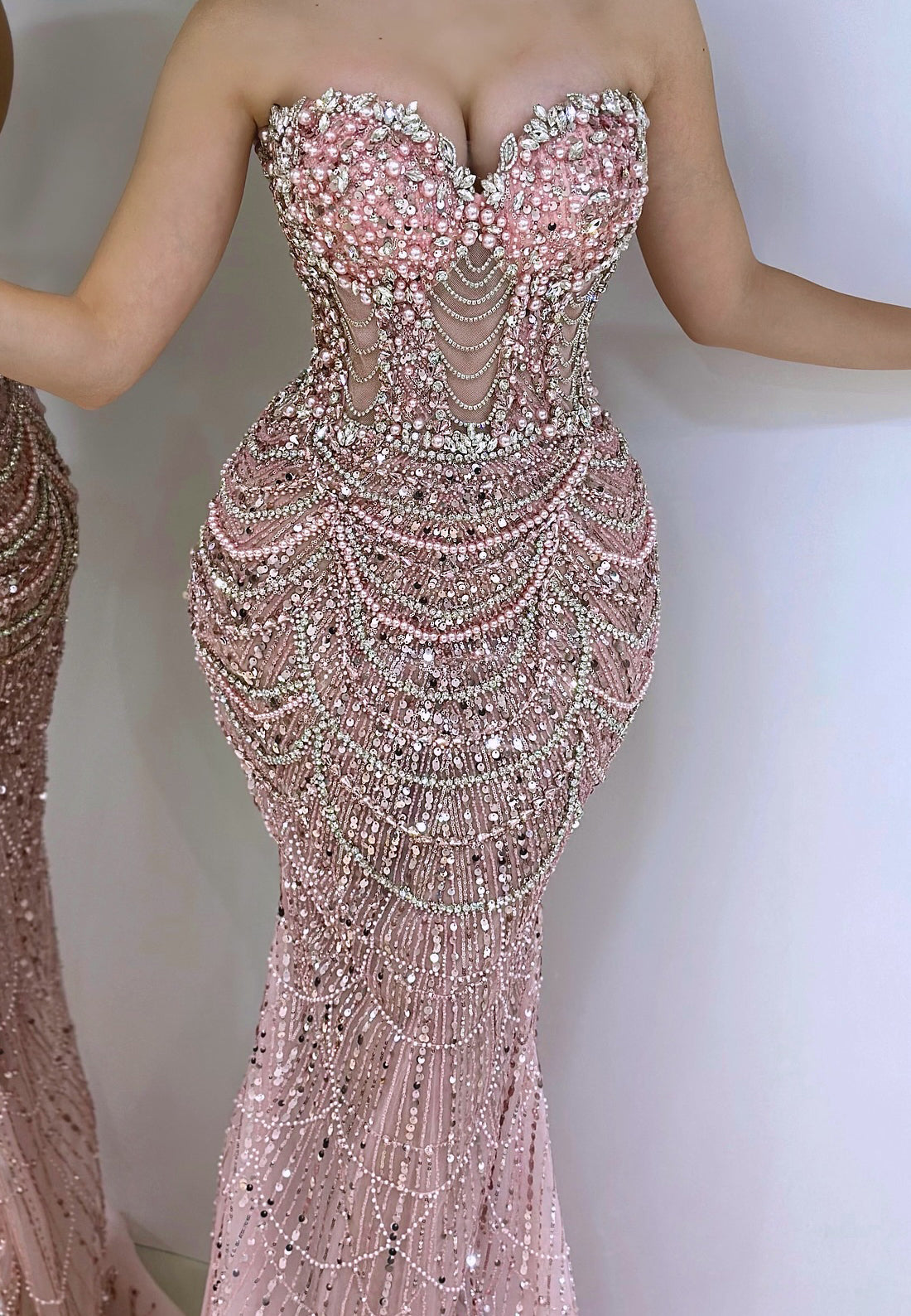 Sweetheart Sleeveless Beaded Pearl Evening Dress Sparkly Mermaid Prom Dress