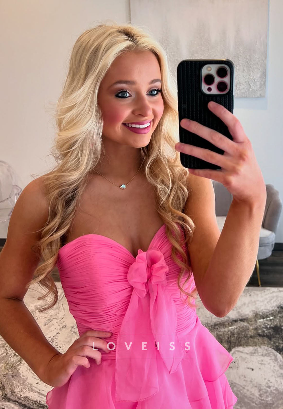 Sweetheart Sleeveless Chiffon Tiered A-Line Prom Dress