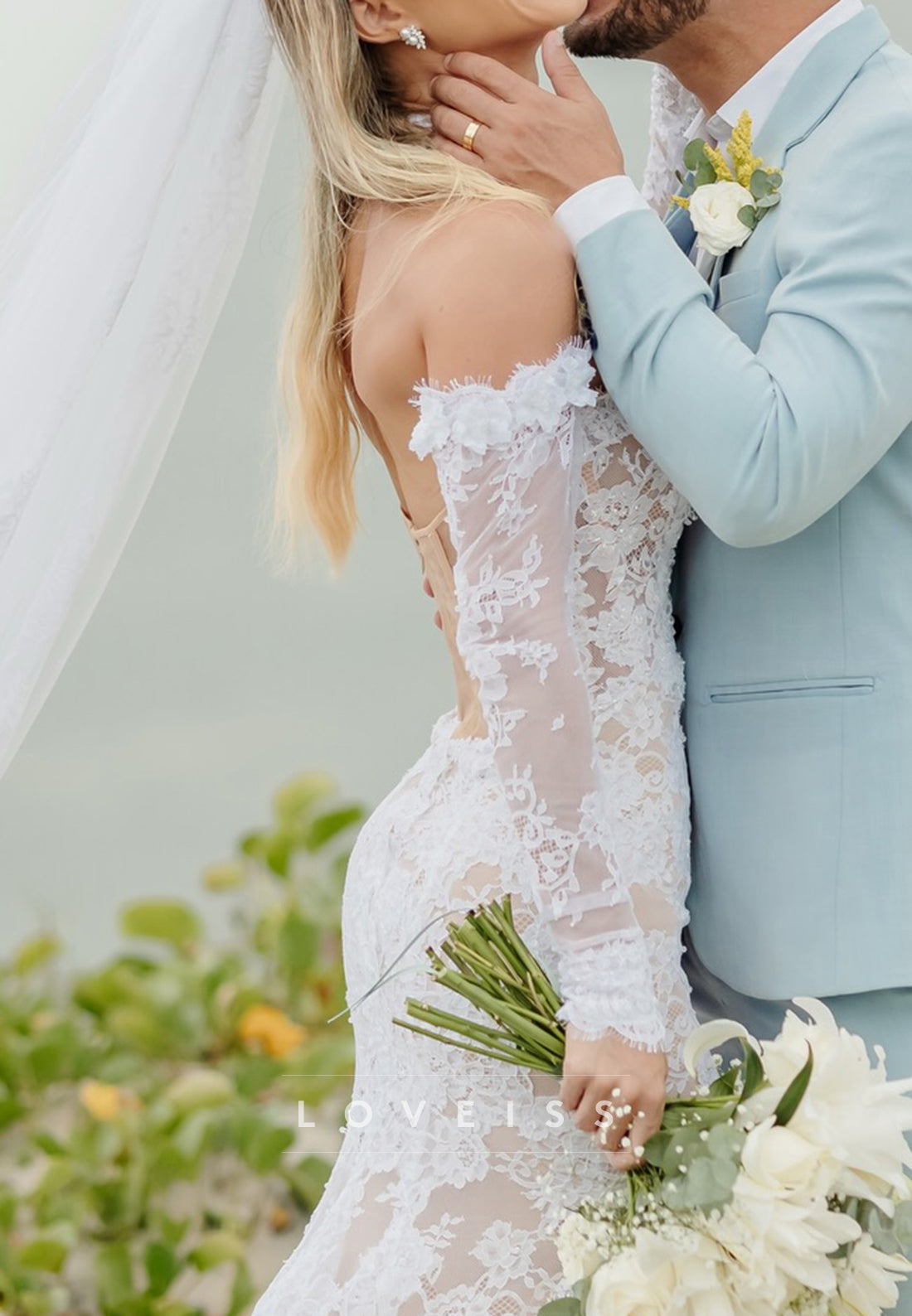 Sweetheart Sleeveless Floral Appliques Mermaid Wedding Dress