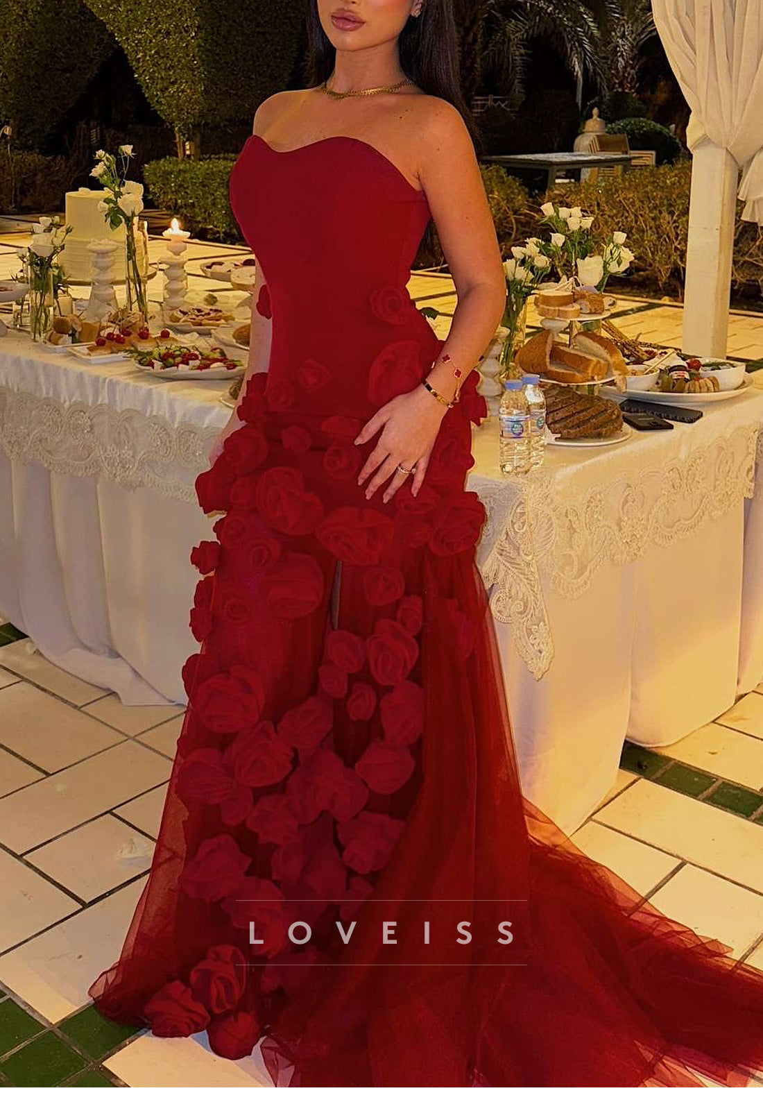 Sweetheart Sleeveless Floral Mermaid Evening Dress