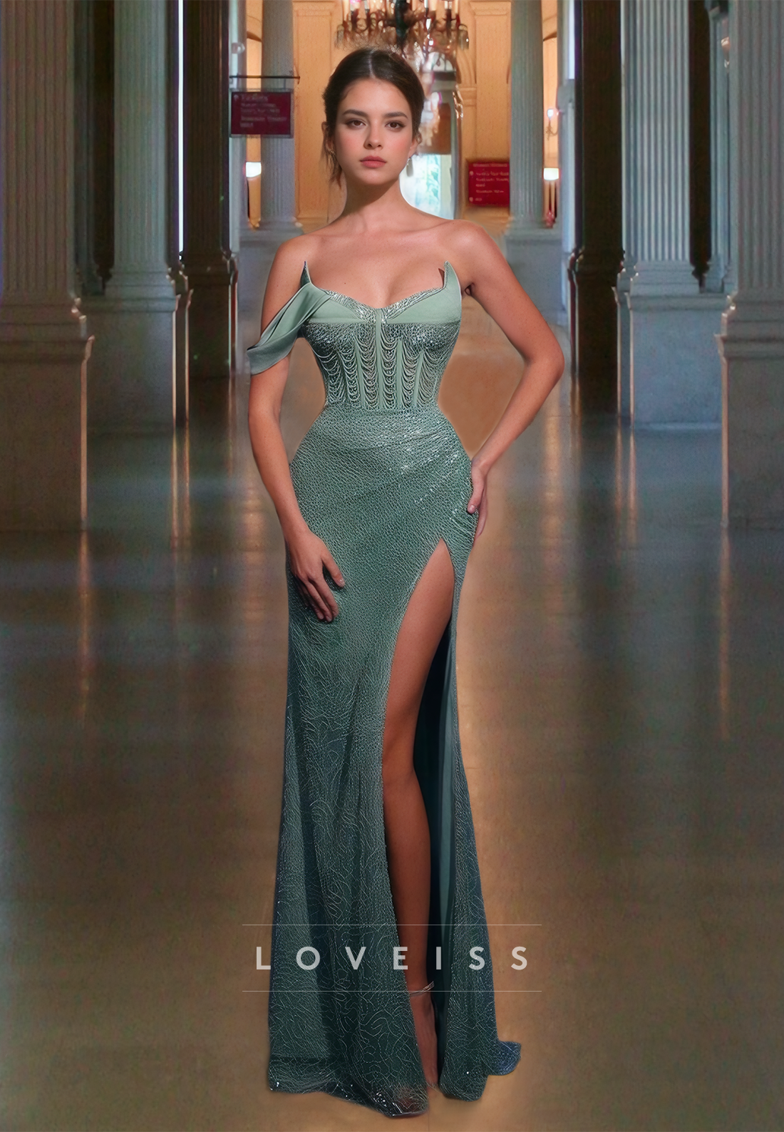 Sweetheart Sleeveless High Slit Sequins Mermaid Prom Dress