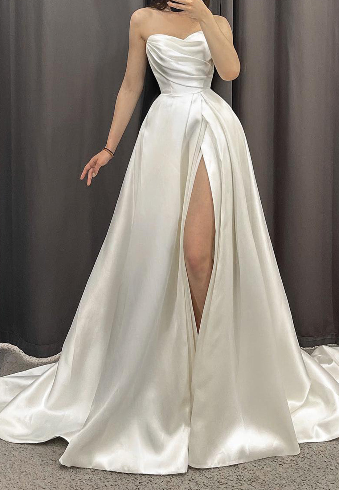 Sweetheart Sleeveless High Slit Sleek A-Line Wedding Dress