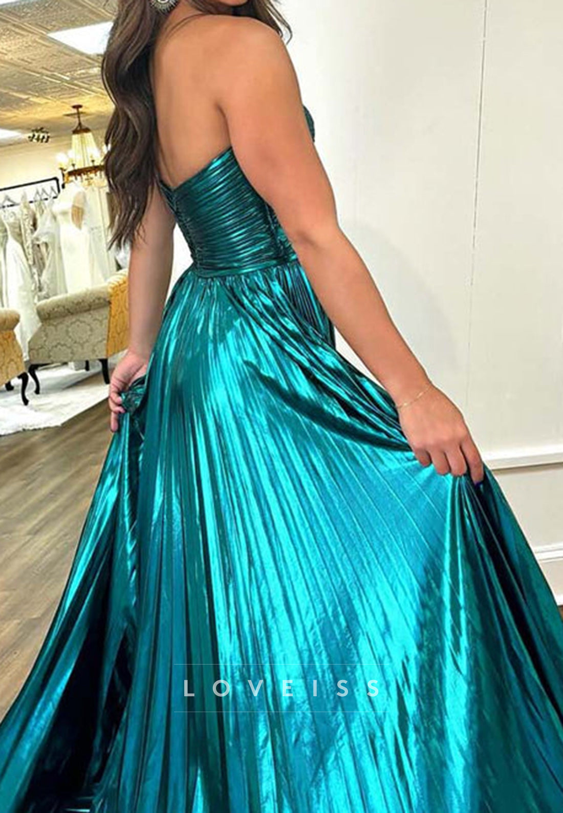 Sweetheart Sleeveless Illusion Pleated A-Line Prom Dress