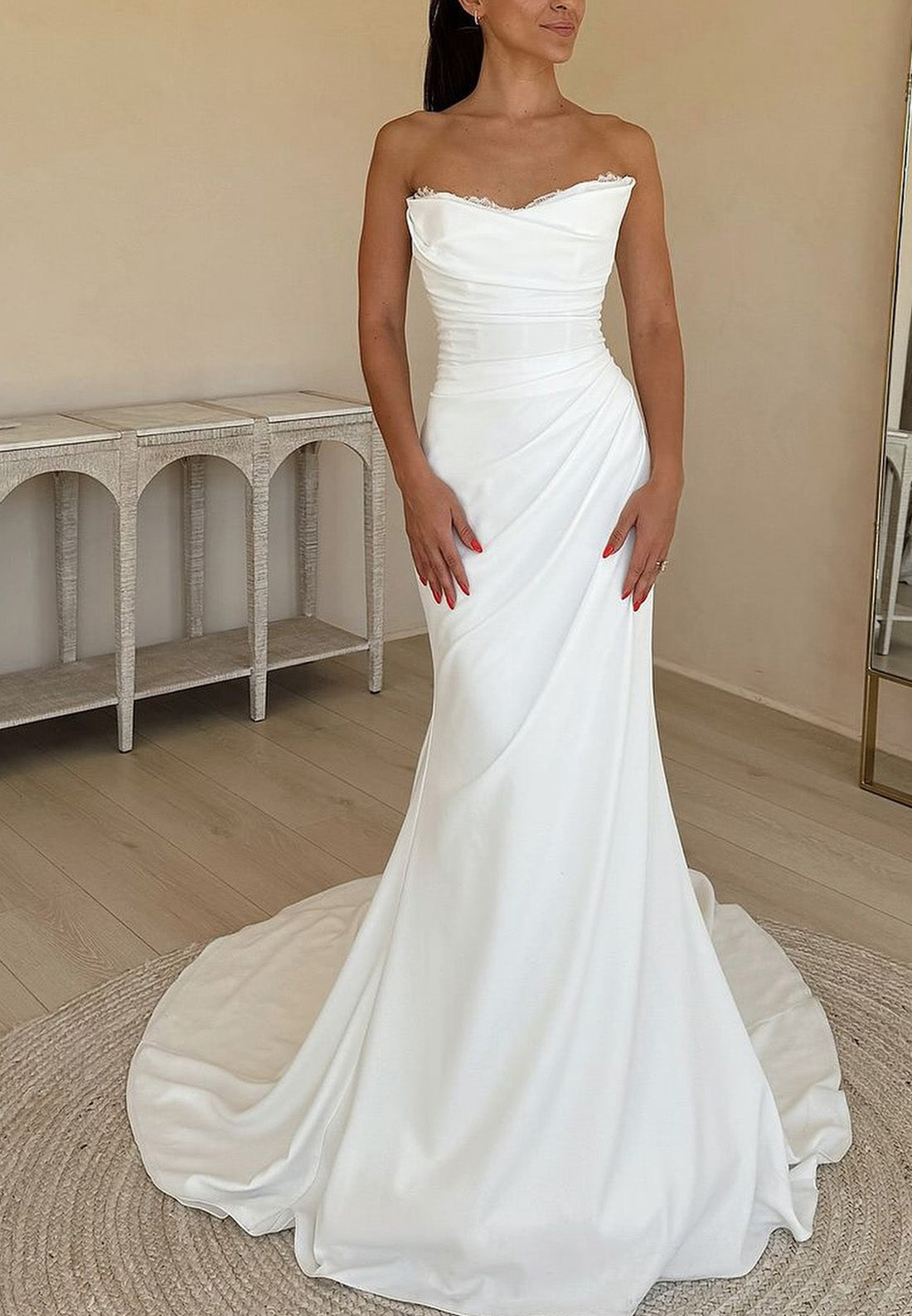 Sweetheart Sleeveless Pleated Mermaid Beach Wedding Dress