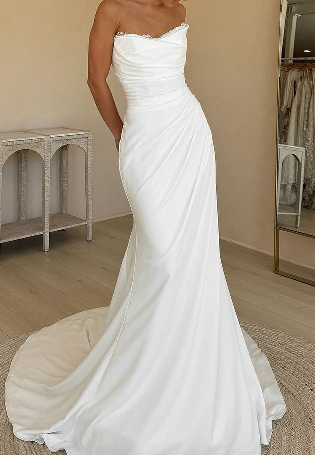 Sweetheart Sleeveless Pleated Mermaid Beach Wedding Dress