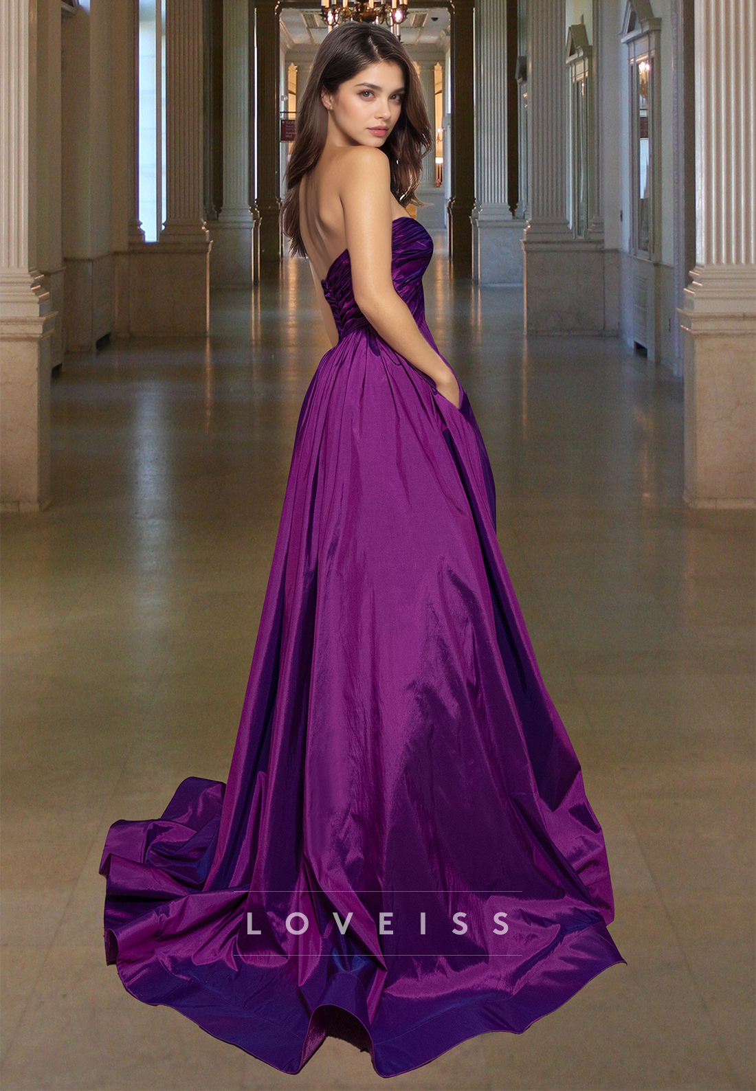 Sweetheart Sleeveless Pleated Side Slit A-Line Prom Dress