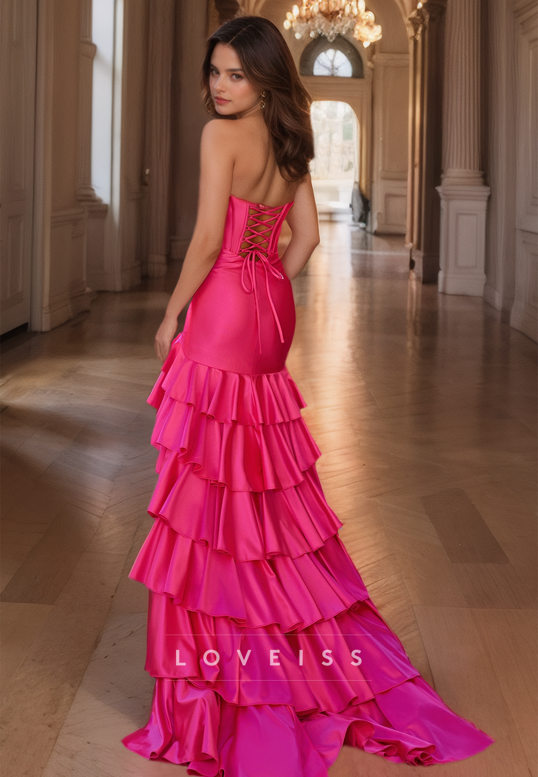 Sweetheart Sleeveless Pleated Tiered Side Slit A-Line Prom Dress