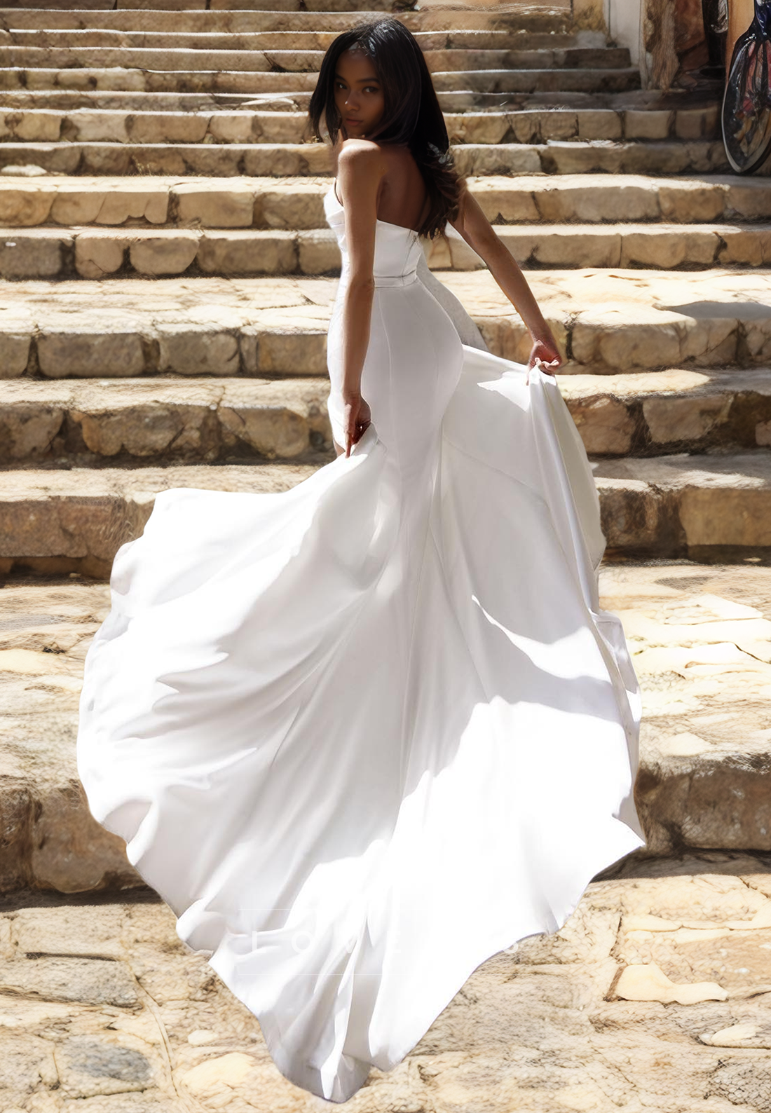 Sweetheart Sleeveless Ruched High Slit Mermaid Beach Wedding Dress