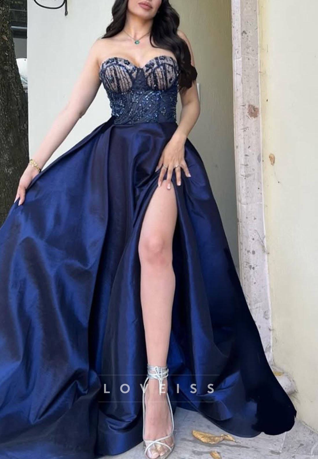 Sweetheart Sleeveless Sequins Beaded Mermaid Prom Dress