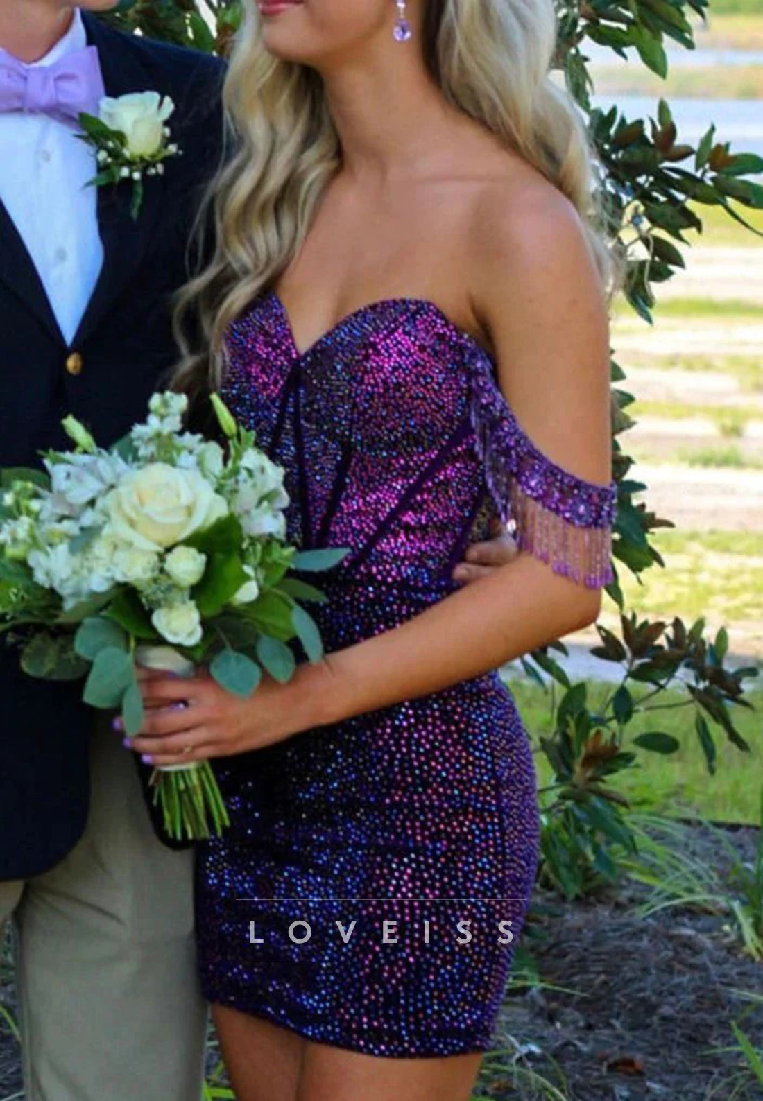 Sweetheart Sleeveless Sparkly Sheath Party Homecoming Purple Dress