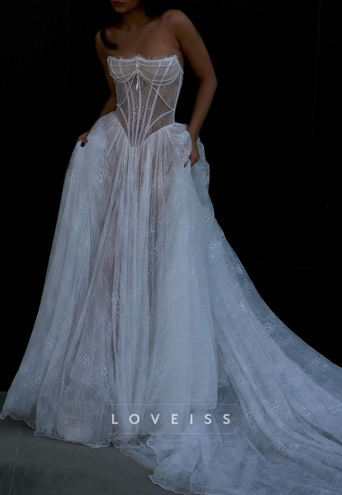 Sweetheart Sleeveless Tulle Beaded Lace Appliques A-Line Wedding Dress Loveiss Sweetheart Sleeveless Tulle Beaded Lace Appliques A-Line Wedding Dress Loveiss