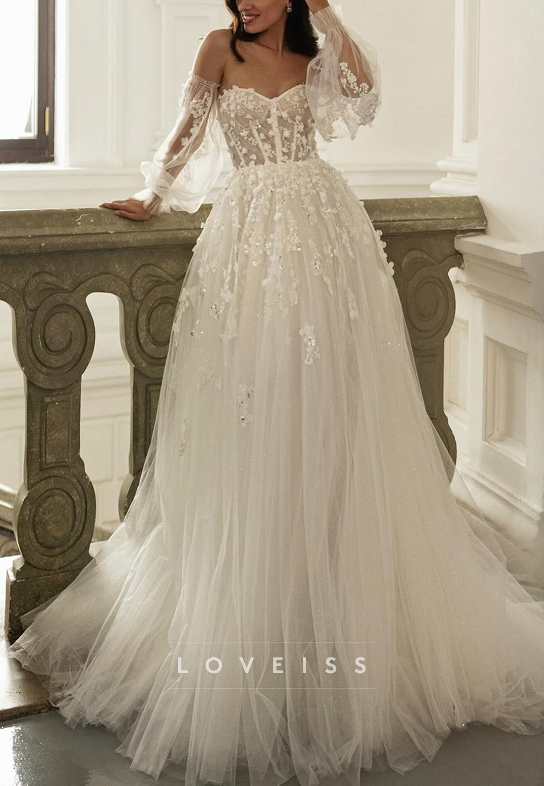 Sweetheart Sleeveless Tulle Floral Embellished A-Line Bridal Gown
