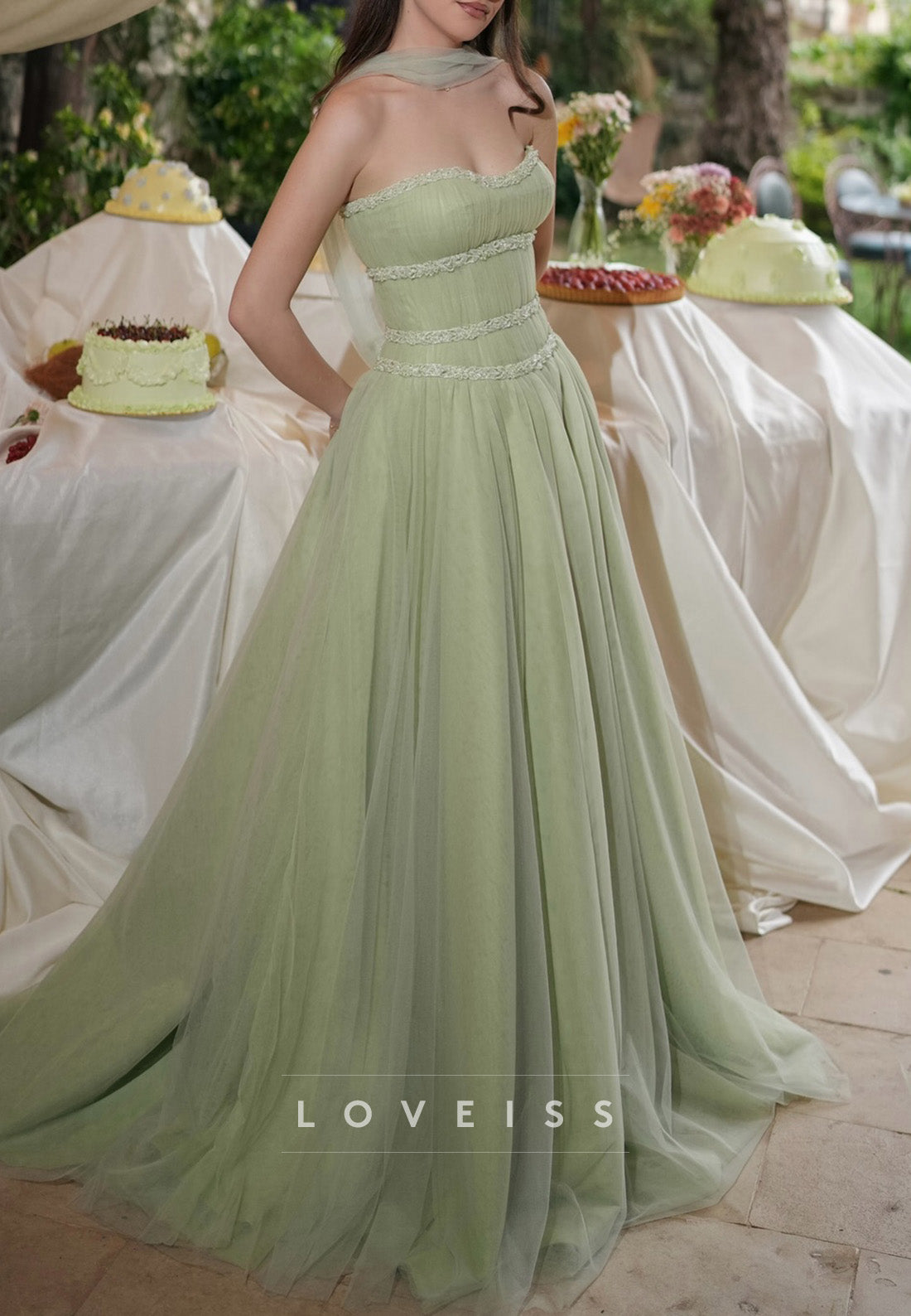 Sweetheart Sleeveless Tulle Pleated A-Line Prom Dress