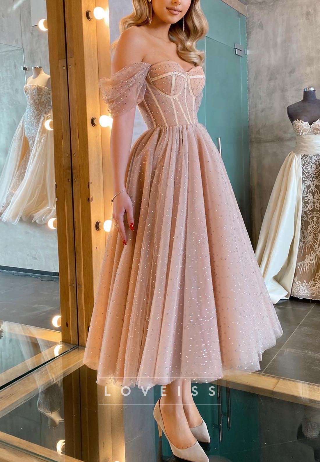 Sweetheart Sleeveless Tulle Sparkly A-Line Prom Dress