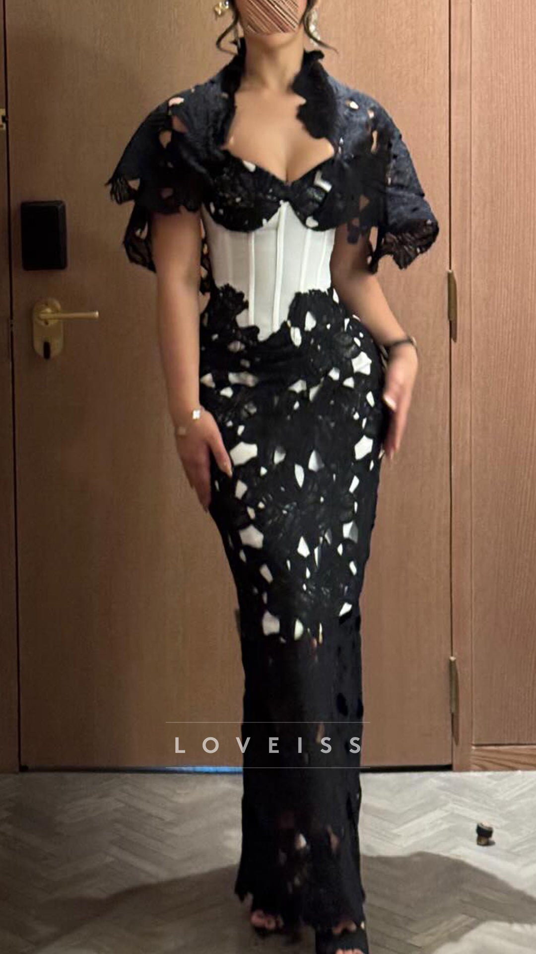 Sweetheart Sleeves Lace Appliques Sheath Evening Dress