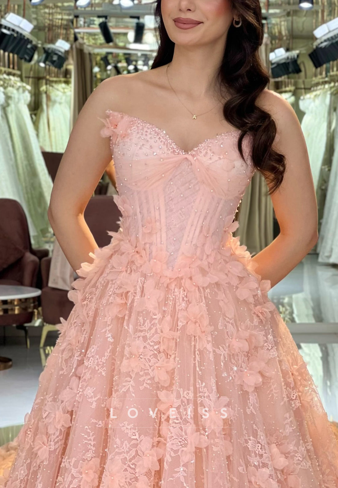 Sweetheart Sleevless Floral Appliques A-Line Prom Dress
