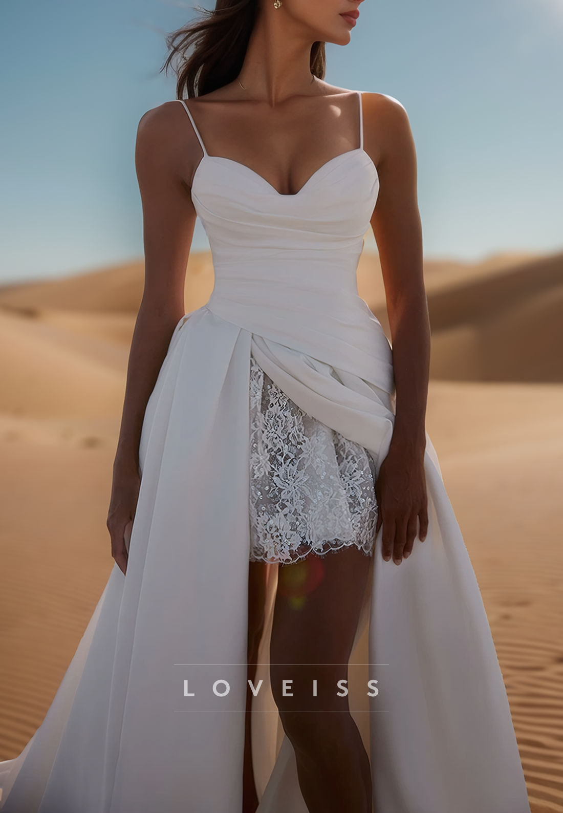 Sweetheart Spaghetti Straps Appliques Pleated A-Line Wedding Dress