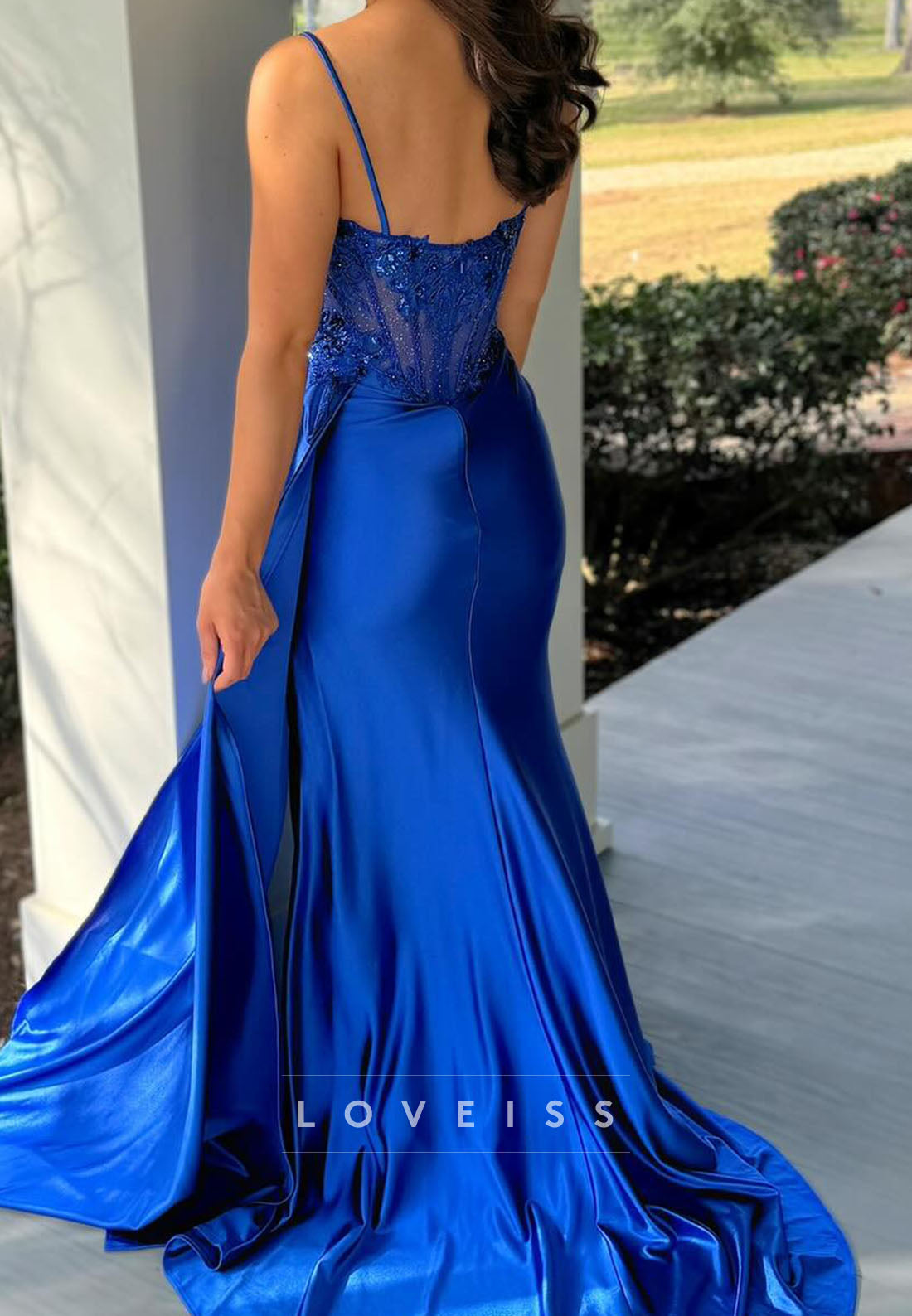 Sweetheart Spaghetti Straps Appliques Sheath Prom Dress