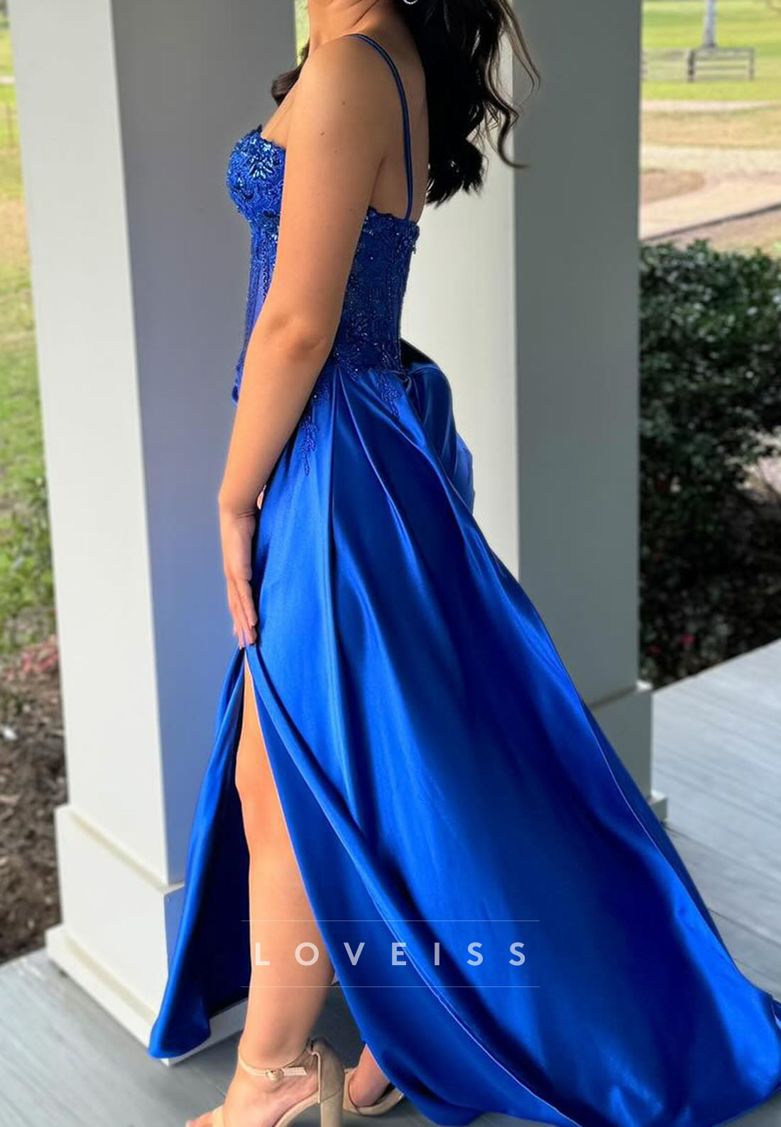 Sweetheart Spaghetti Straps Appliques Sheath Prom Dress