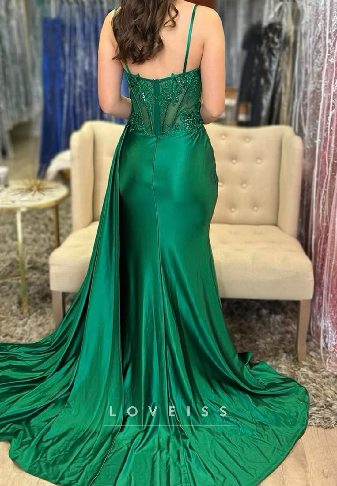 Sweetheart Spaghetti Straps Appliques Sheath Prom Dress