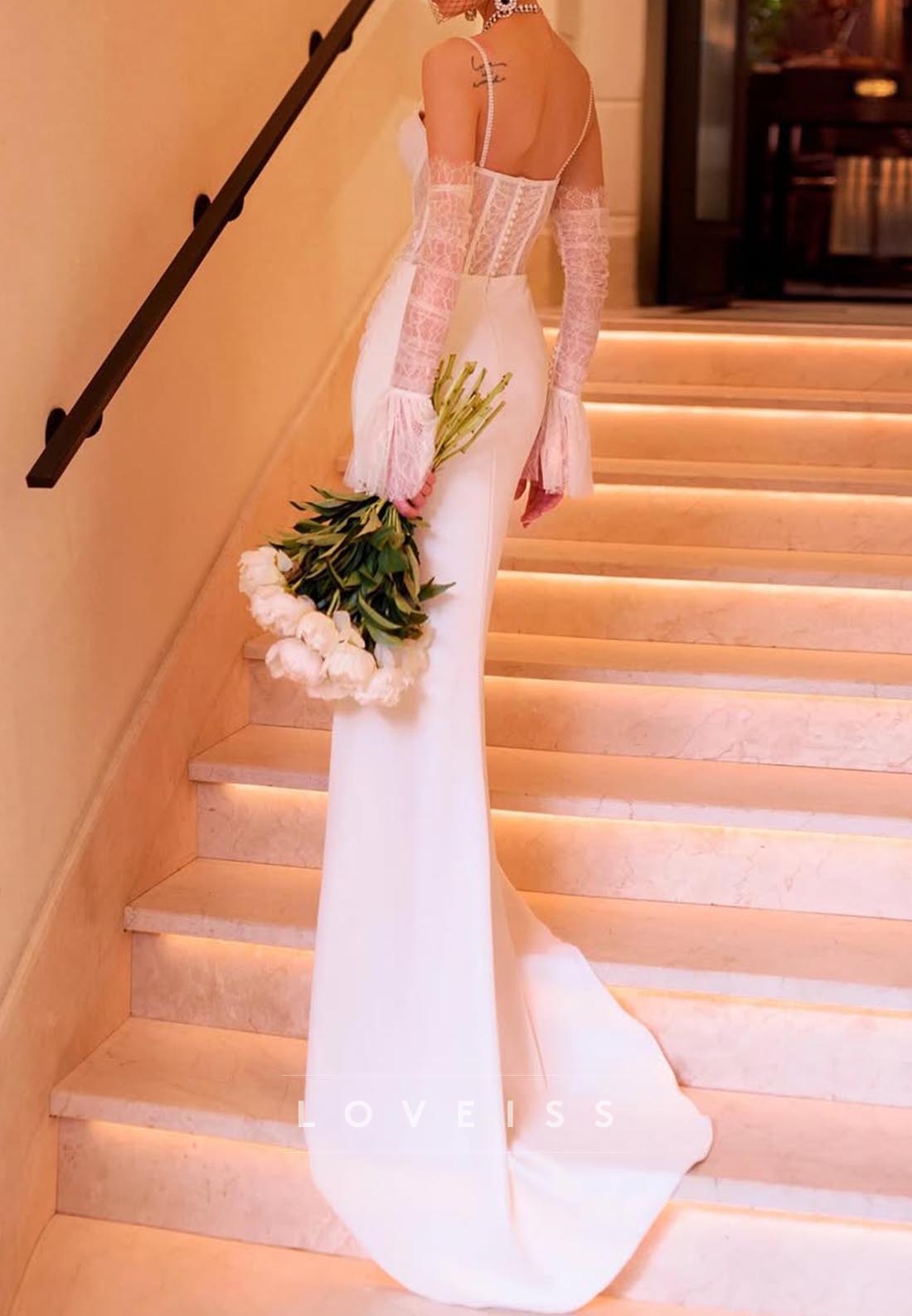 Sweetheart Spaghetti Straps Appliques Sheath Weding Dress