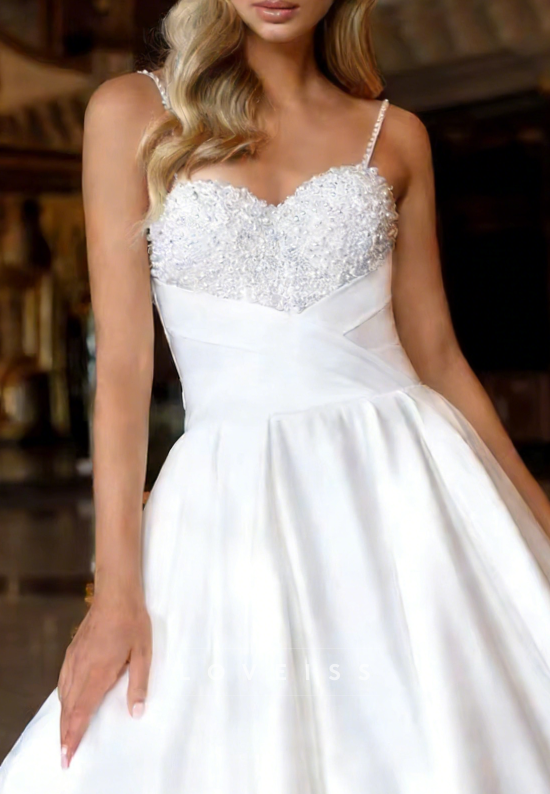 Sweetheart Spaghetti Straps Beaded A-Line Wedding Dress