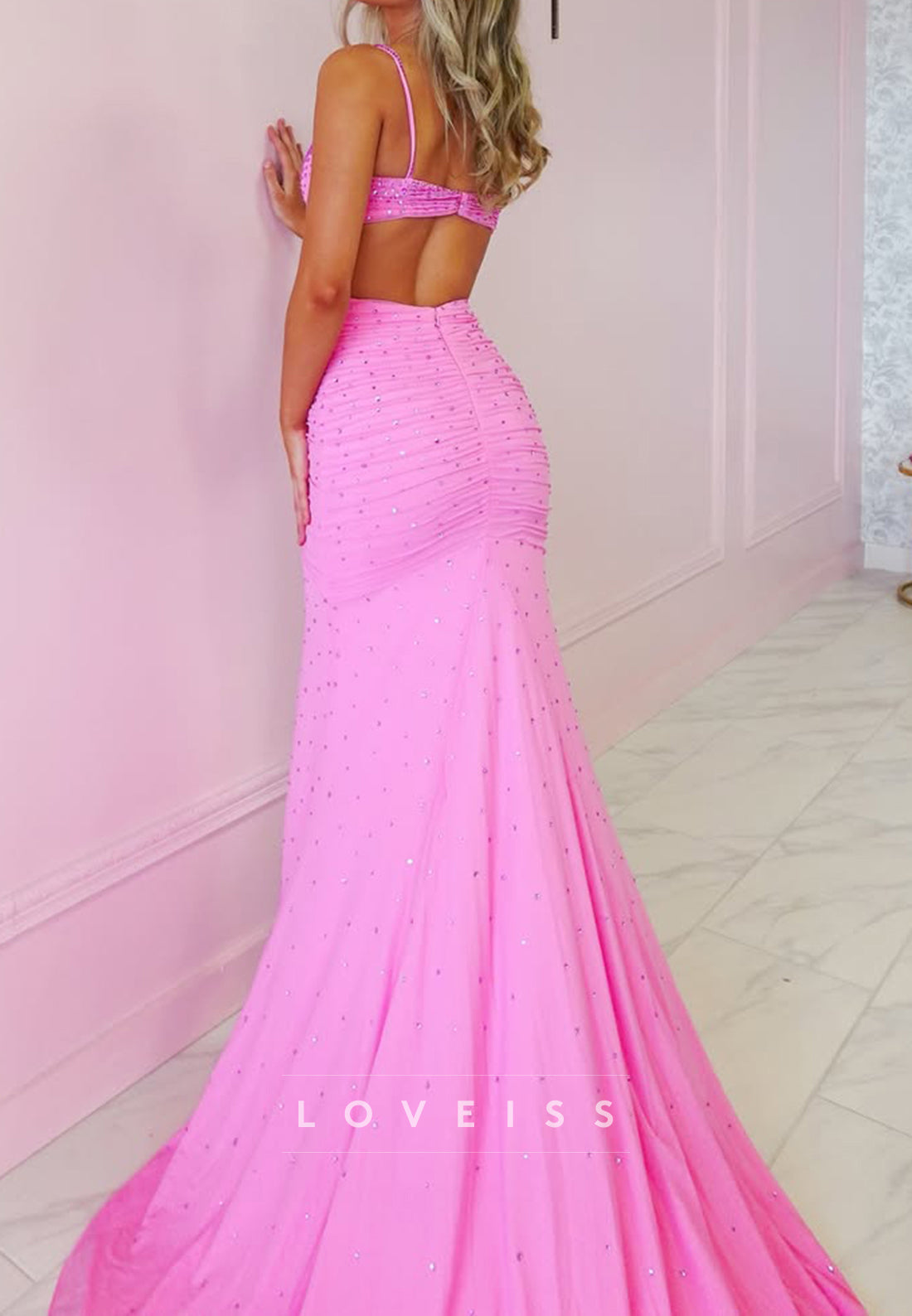 Sweetheart Spaghetti Straps Beaded Pleated Mermaid Prom Dress