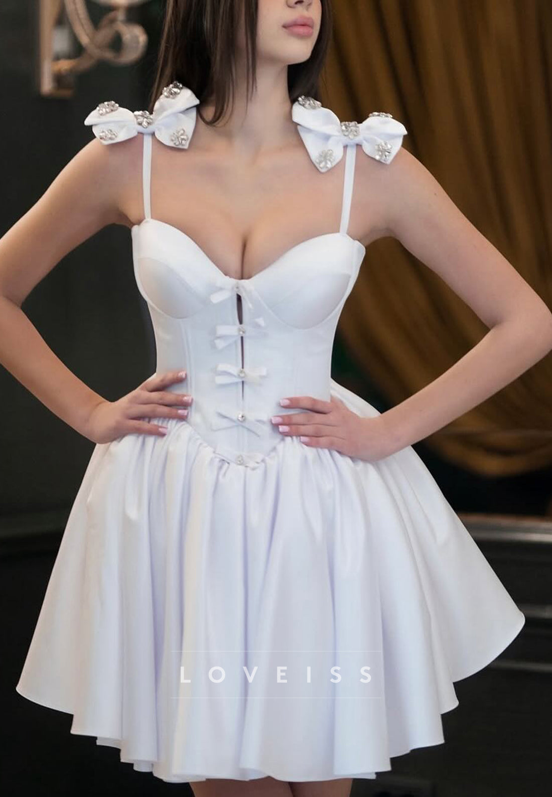 Sweetheart Spaghetti Straps Bowknot A-Line Party Homecoming Dress