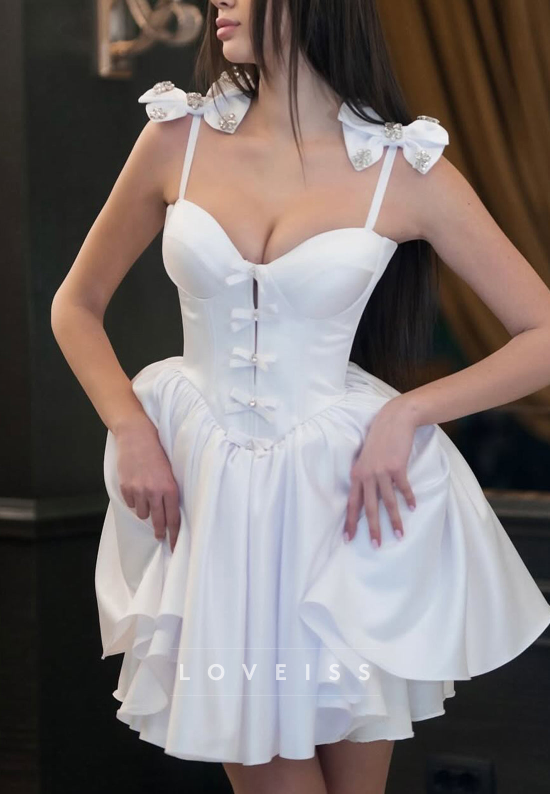 Sweetheart Spaghetti Straps Bowknot A-Line Party Homecoming Dress