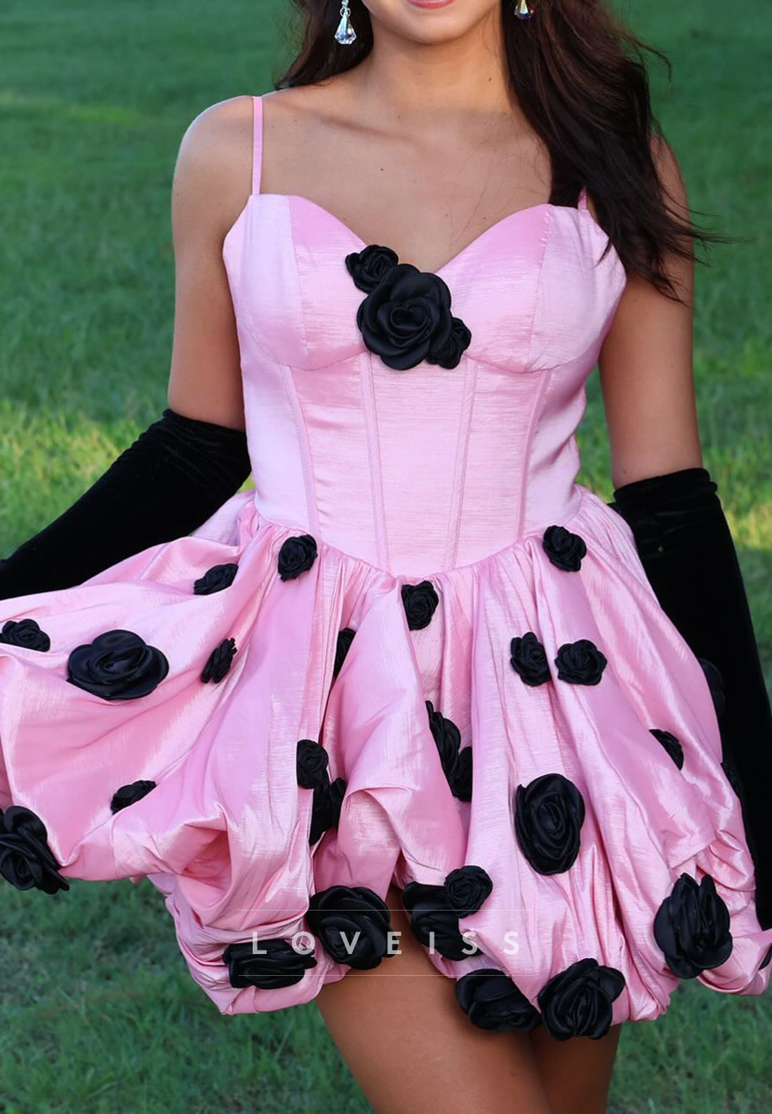 Sweetheart Spaghetti Straps Floral Embellished A-Line Party Homecoming Dress