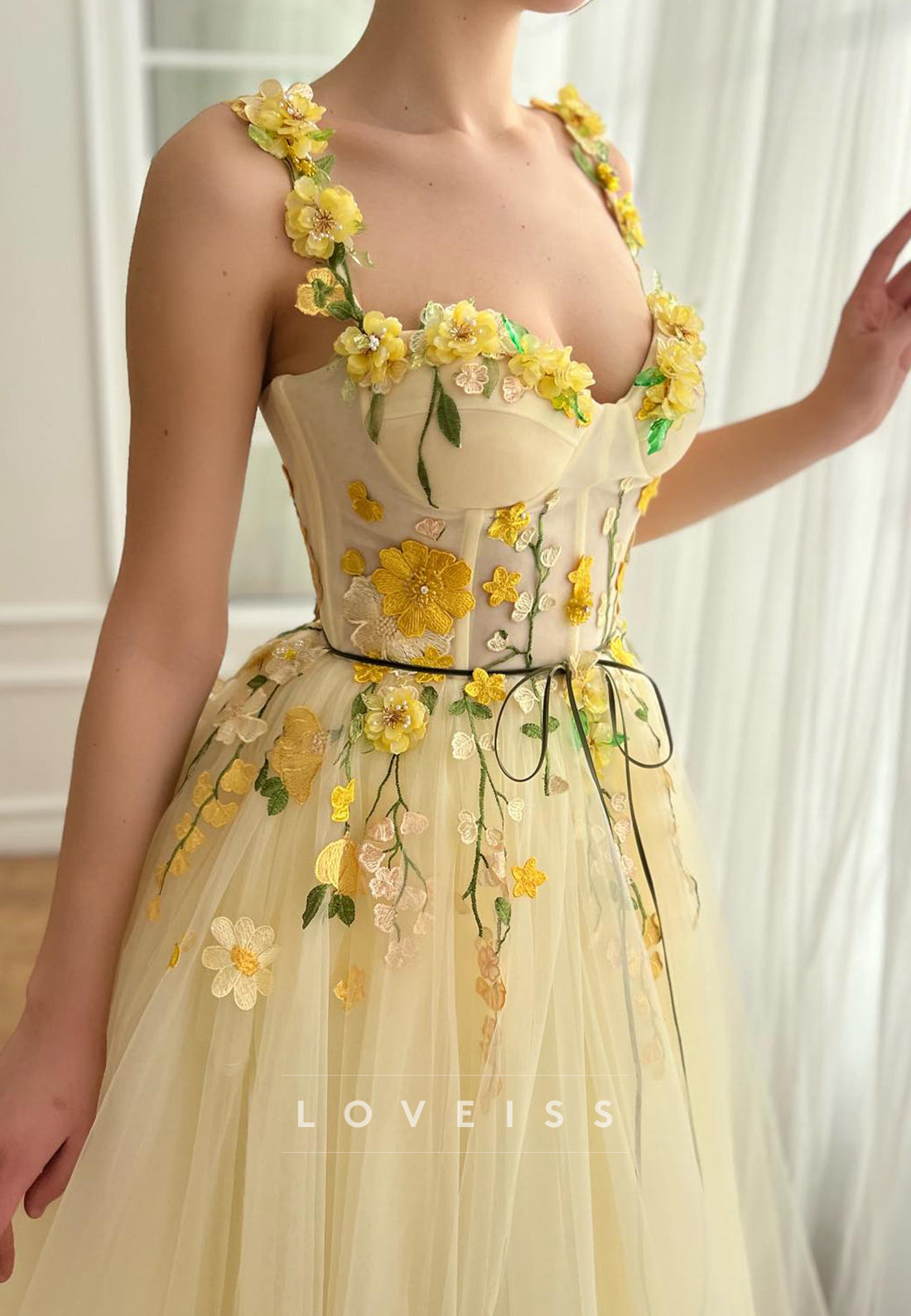 Sweetheart Spaghetti Straps Floral Prom Dress A-Line Party Dress