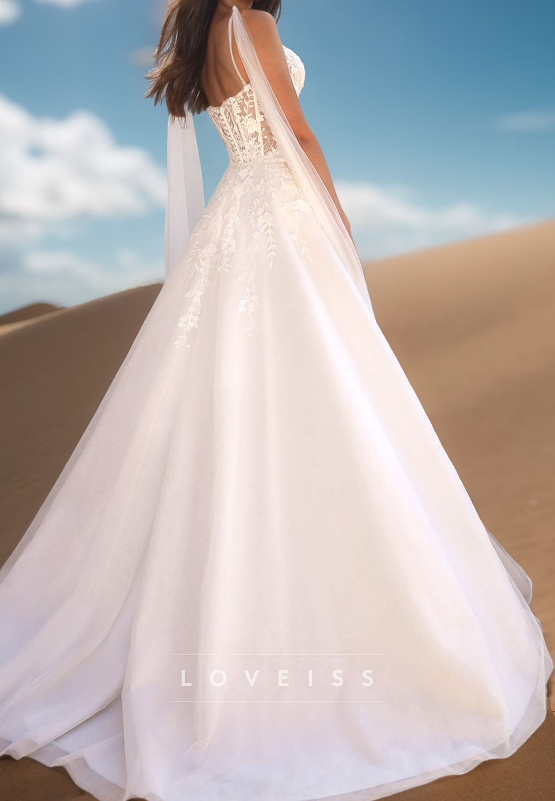 Sweetheart Spaghetti Straps Lace Appliques A-Line Wedding Dress