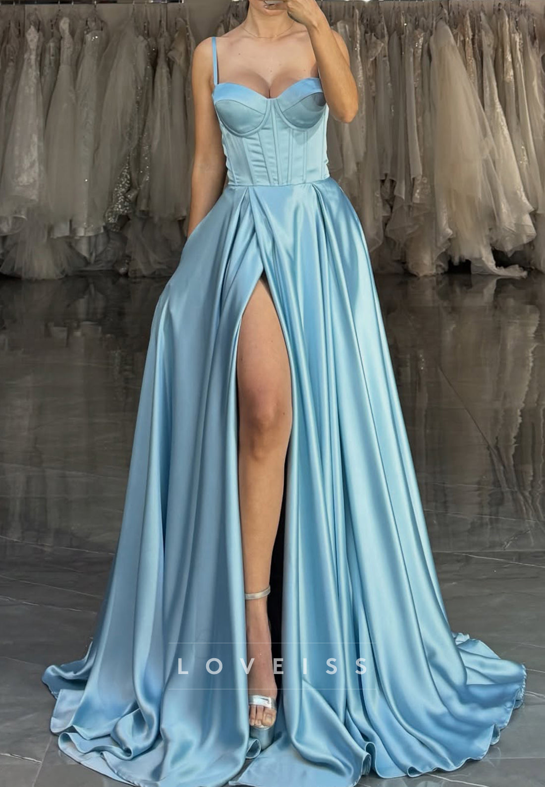 Sweetheart Spaghetti Straps Pleated A-Line Prom Dress