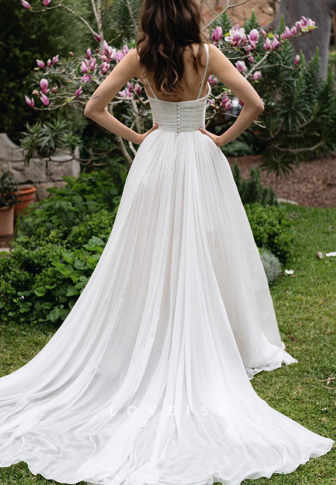 Sweetheart Spaghetti Straps Pleated A-Line Wedding Dress