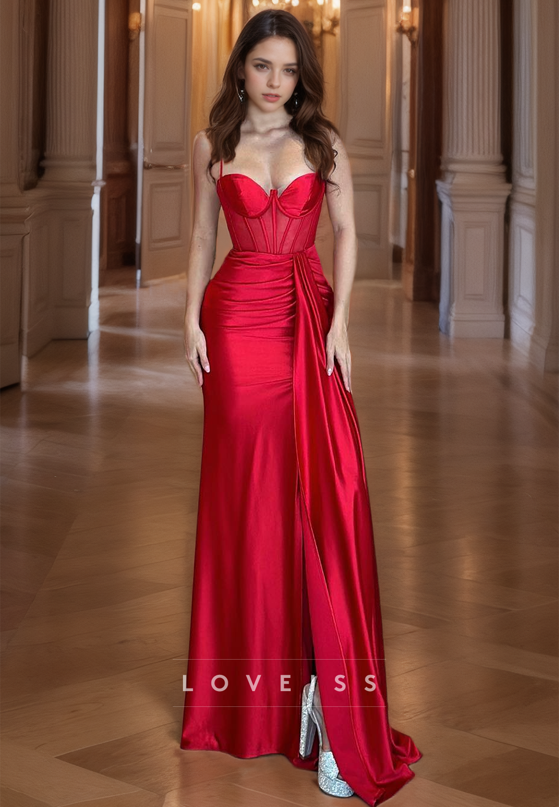 Sweetheart Spaghetti Straps Pleated Mermaid Prom Dress
