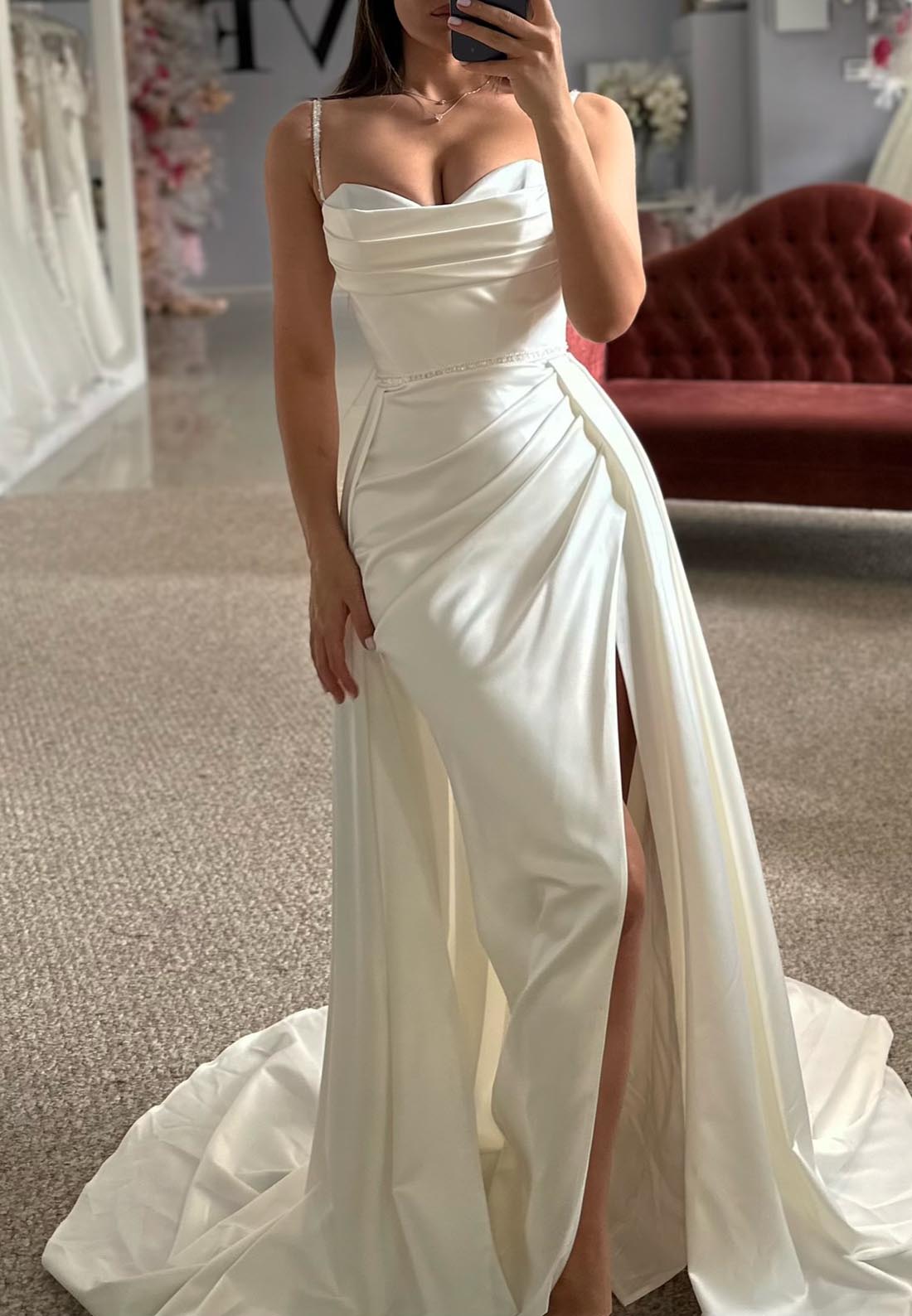 Sweetheart Spaghetti Straps Pleated Mermaid Wedding Dress