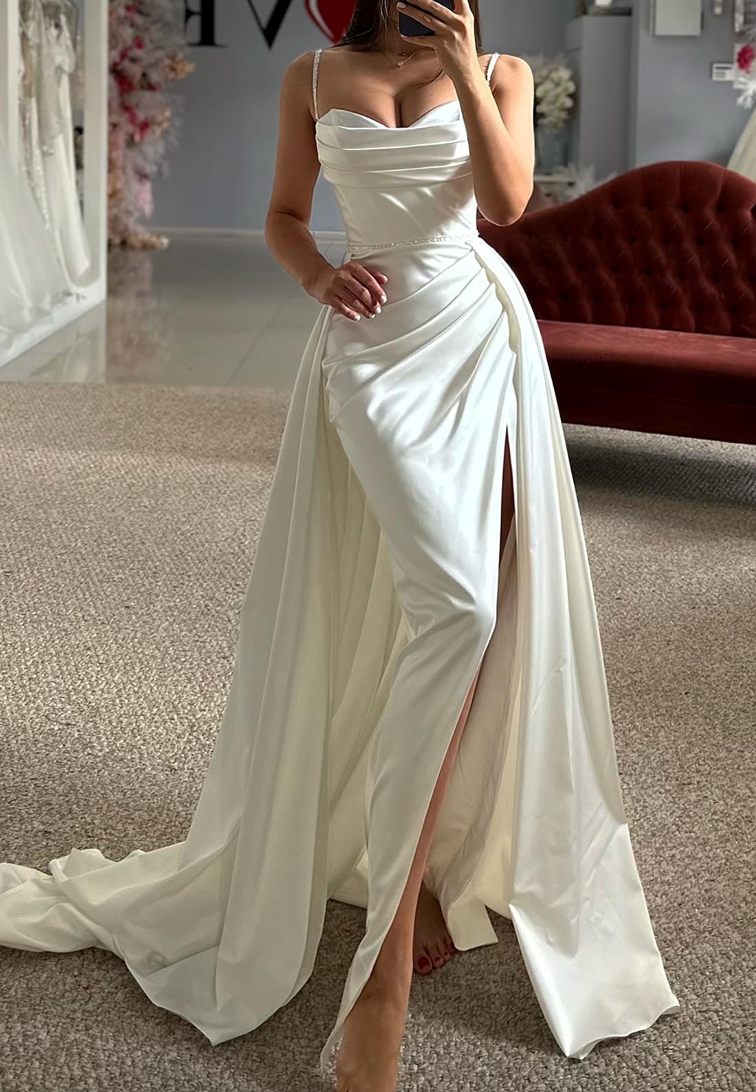 Sweetheart Spaghetti Straps Pleated Mermaid Wedding Dress