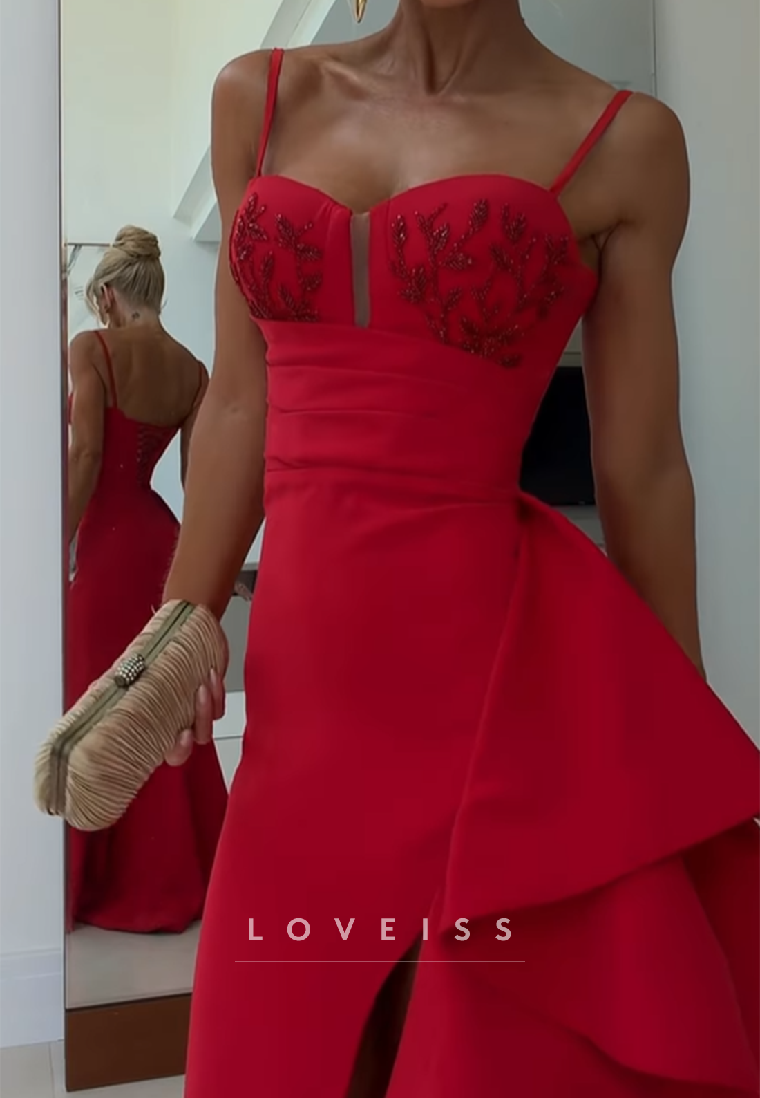 Sweetheart Spaghetti Straps Ruffled Sheath Evening Dress