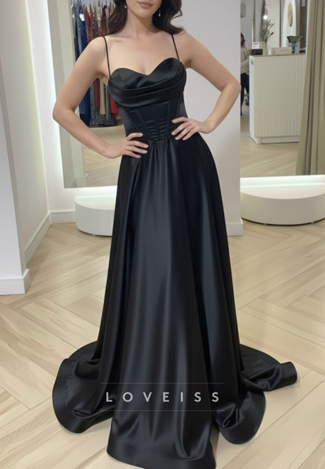 Sweetheart Spaghetti Straps Satin A-Line Prom Dress