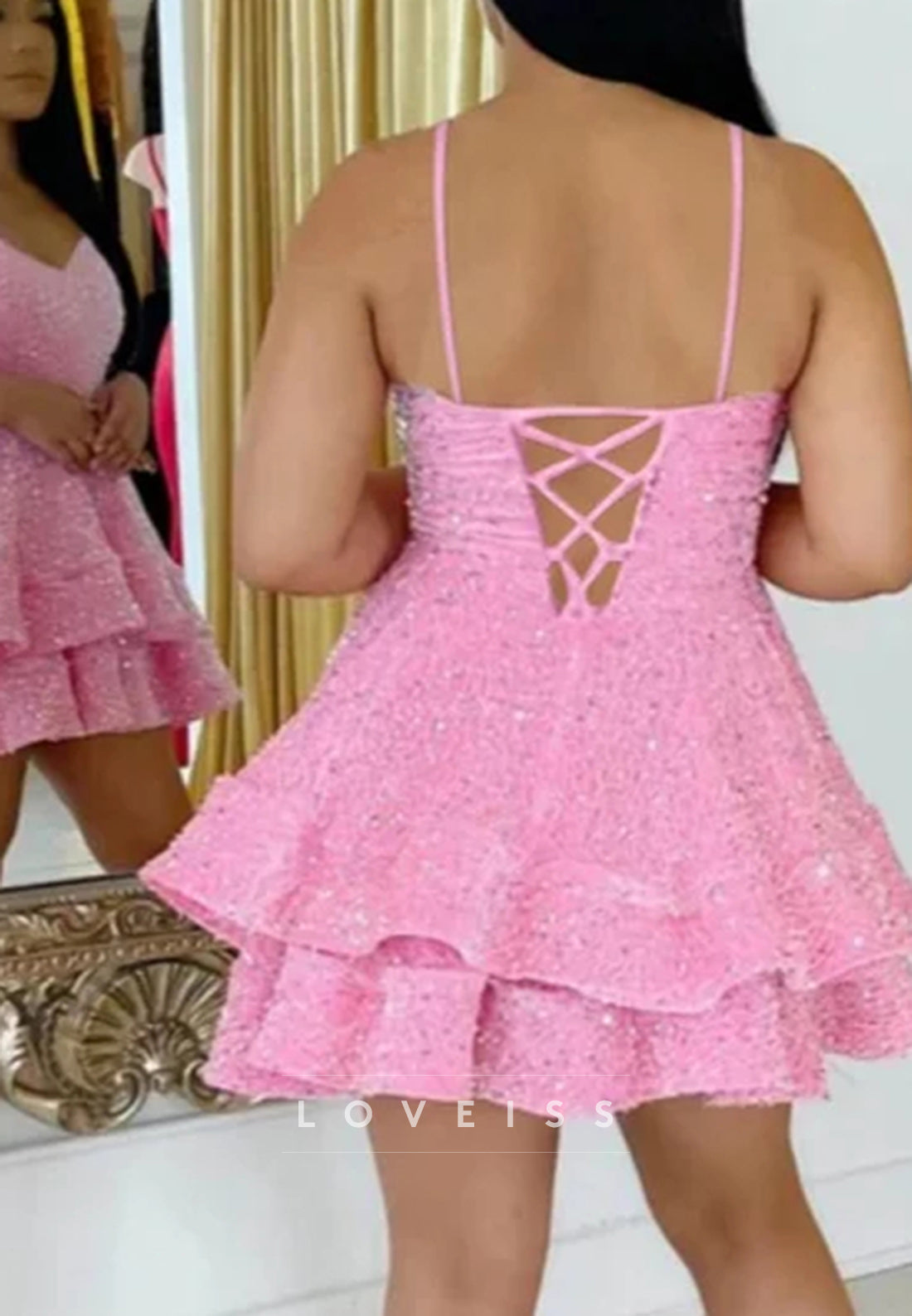 Sweetheart Spaghetti Straps Sequins A-Line Sparkly Party Homecoming Dress