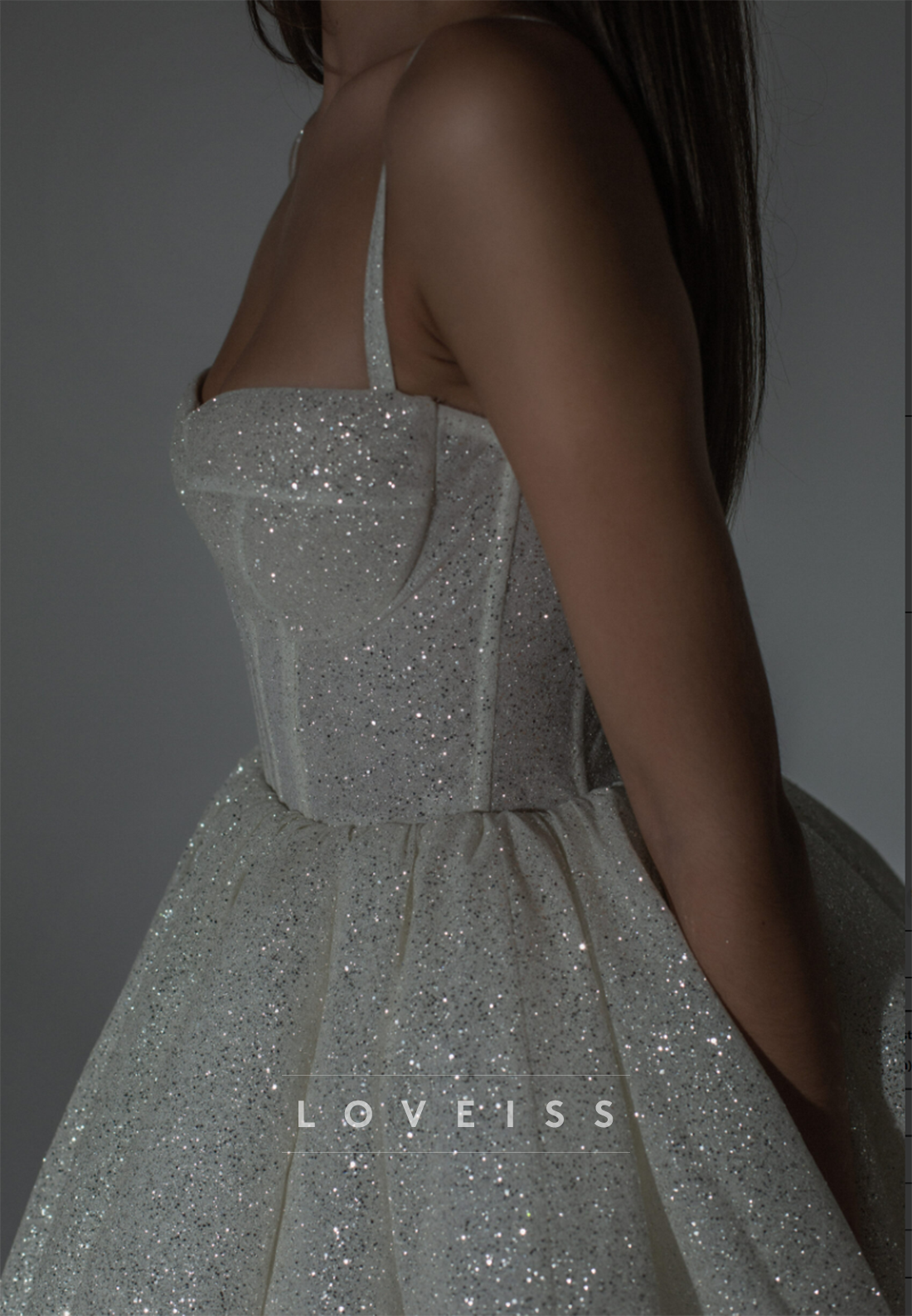 Sweetheart Spaghetti Straps Sparkly A-Line Short Wedding Dress