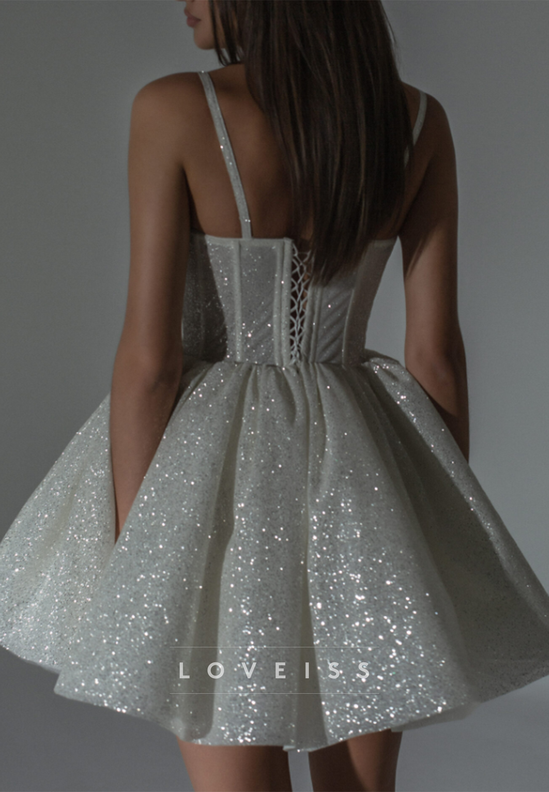 Sweetheart Spaghetti Straps Sparkly A-Line Short Wedding Dress