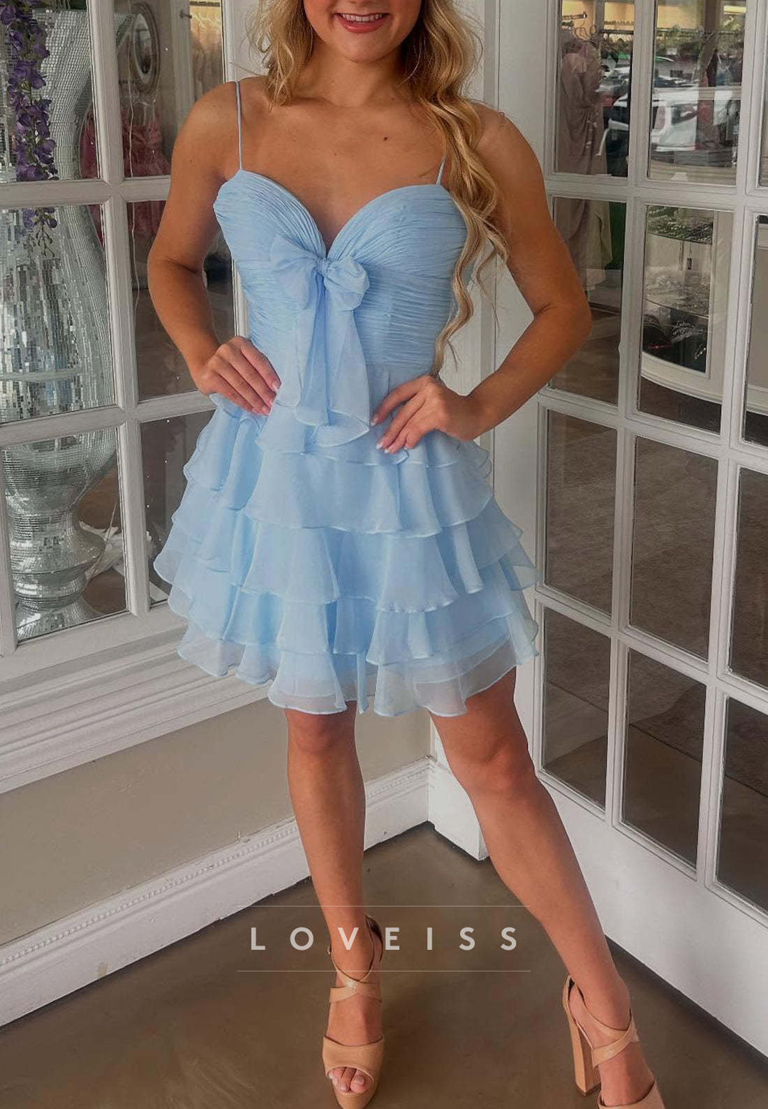 Sweetheart Spaghetti Straps Tiered A-Line Chiffon Homecoming Dress