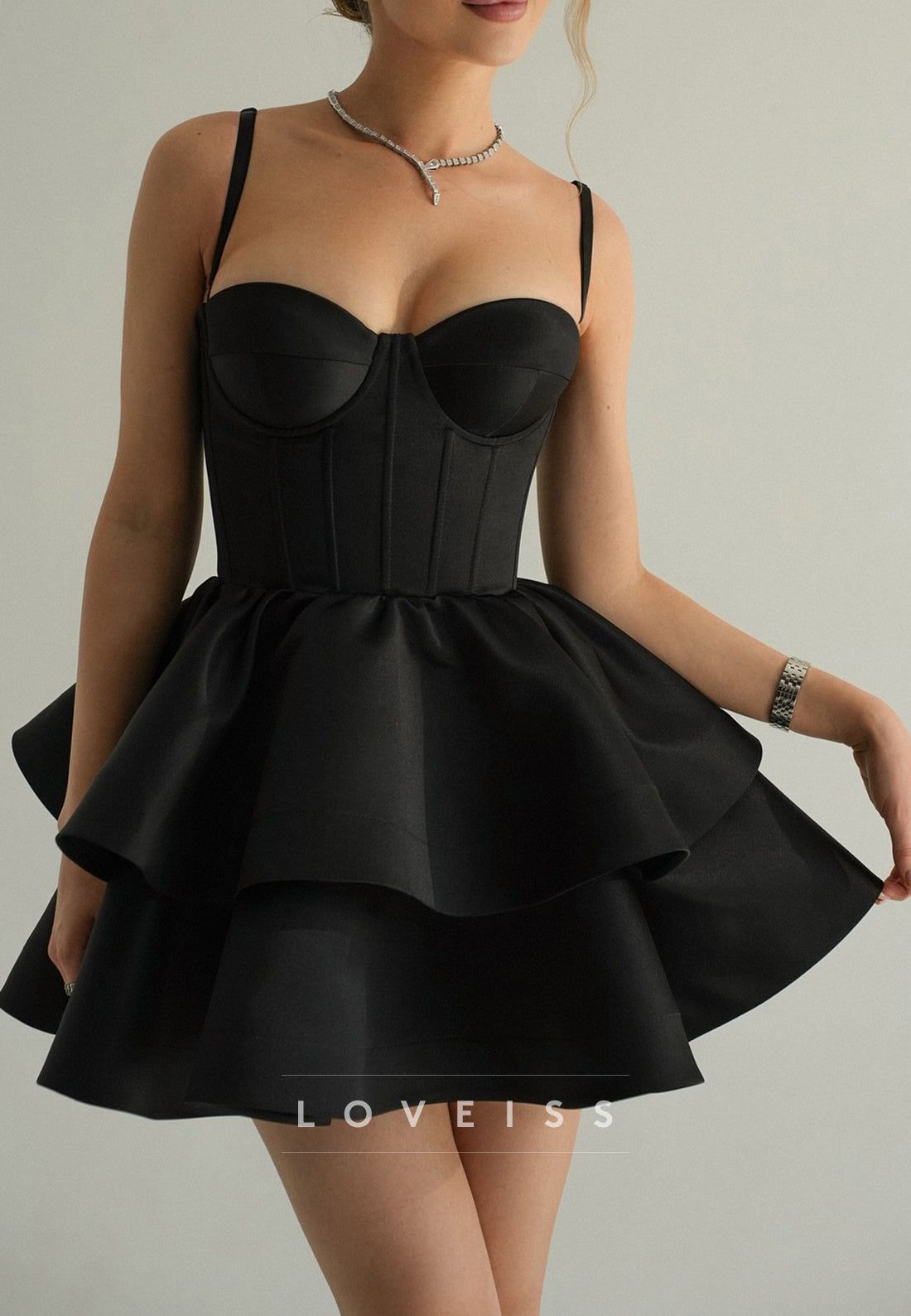 Sweetheart Spaghetti Straps Tiered A-Line Short Party Homecoming Dress