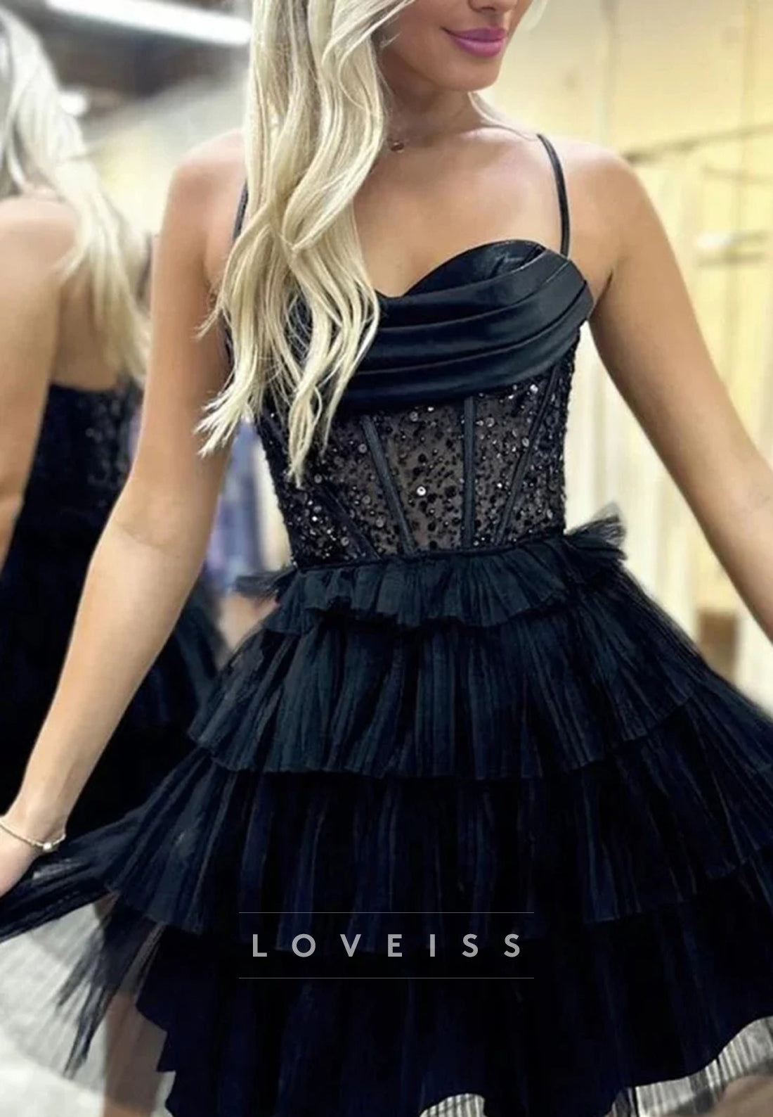 Sweetheart Spaghetti Straps Tulle A-Line Homecoming Dress